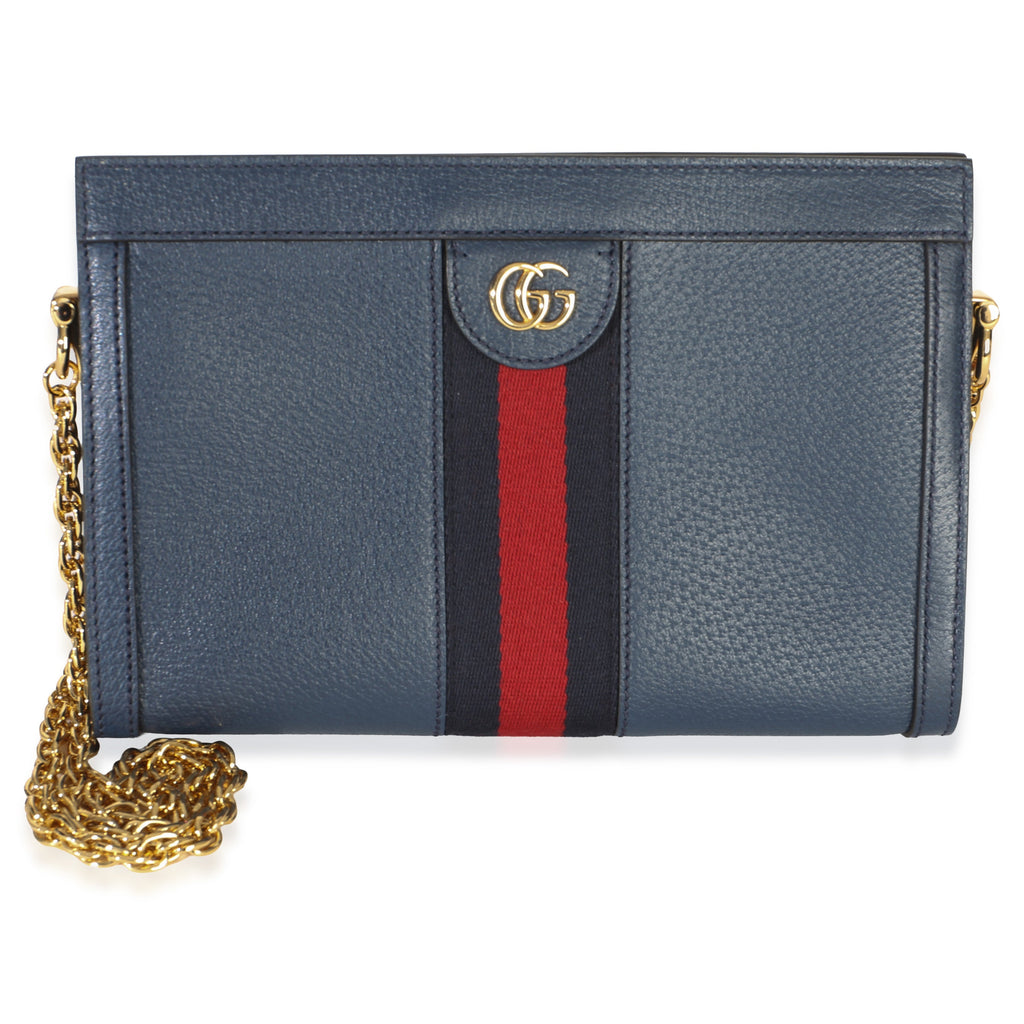 Gucci Navy Calfskin GG Ophidia Small Web Chain Bag