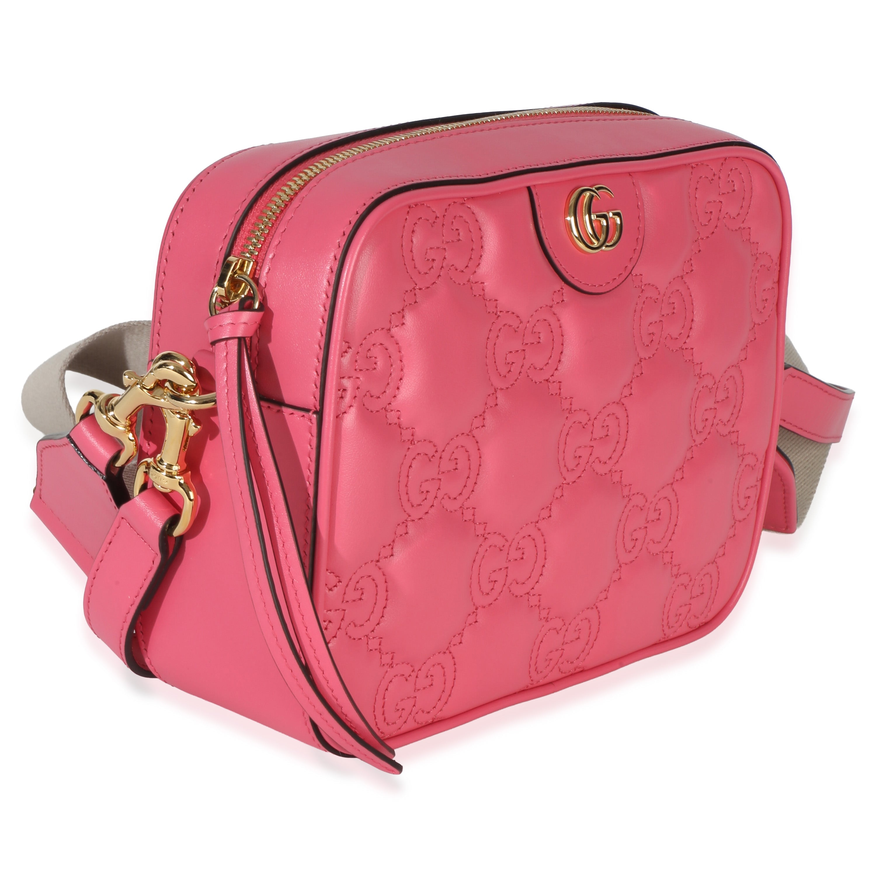 Gucci Pink GG Stitched Calfskin Matelasse Small Crossbody Bag
