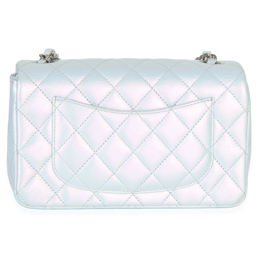 Chanel Blue Iridescent Quilted Goatskin Rectangular Mini Flap