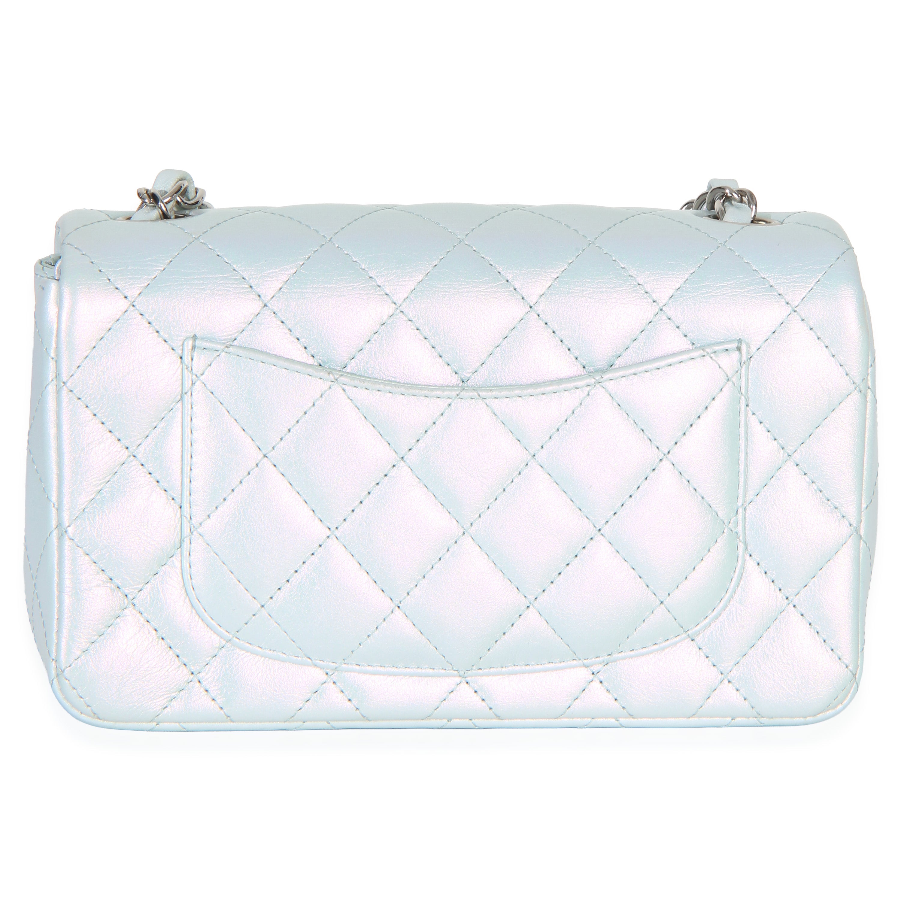 Chanel Blue Iridescent Quilted Goatskin Rectangular Mini Flap