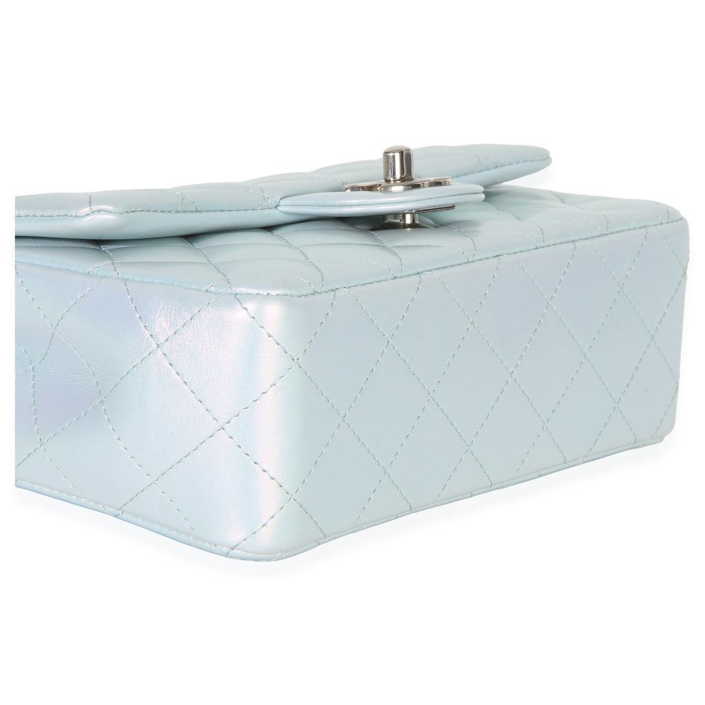 Chanel Blue Iridescent Quilted Goatskin Rectangular Mini Flap