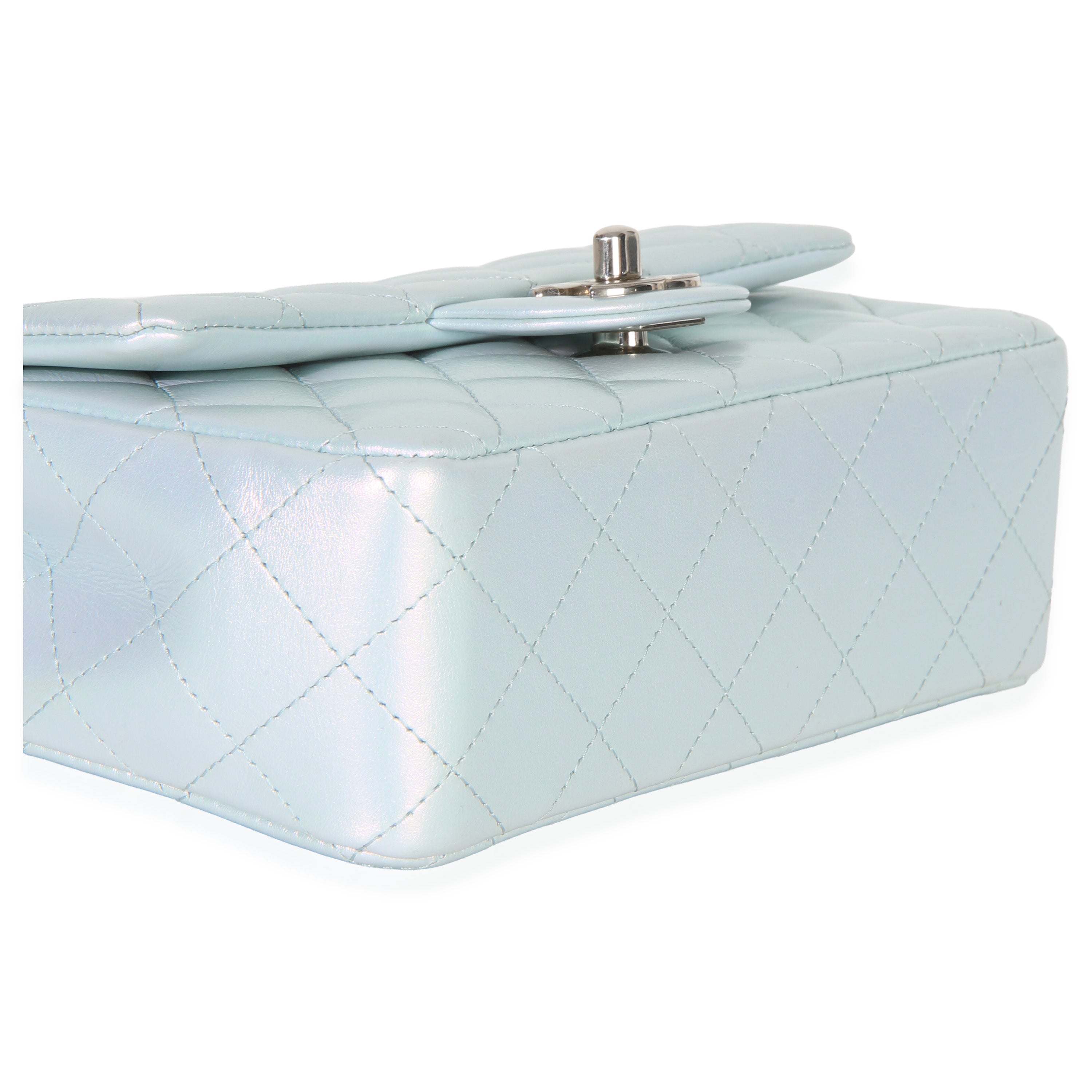 Chanel Blue Iridescent Quilted Goatskin Rectangular Mini Flap