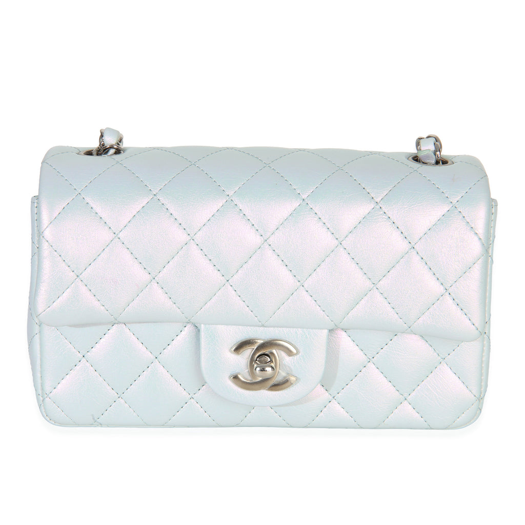 Chanel Blue Iridescent Quilted Goatskin Rectangular Mini Flap