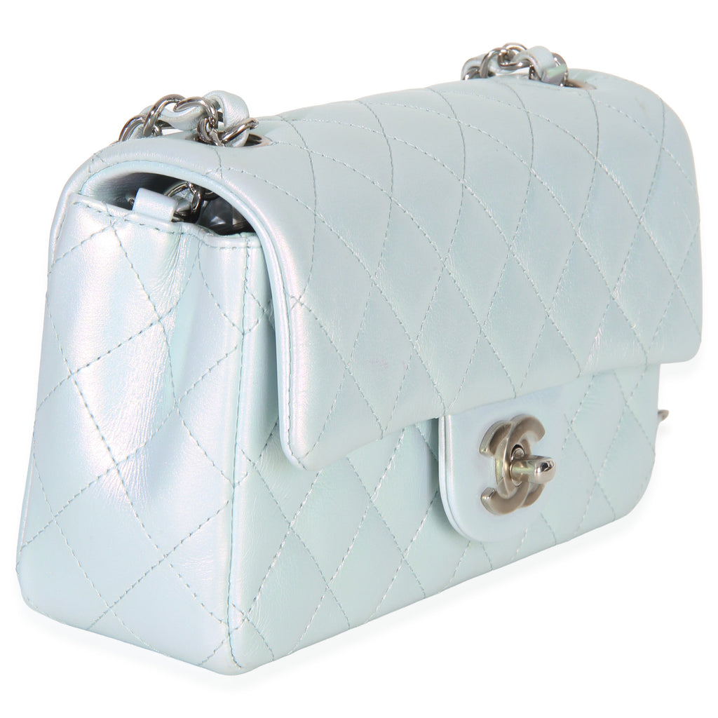 Chanel Blue Iridescent Quilted Goatskin Rectangular Mini Flap