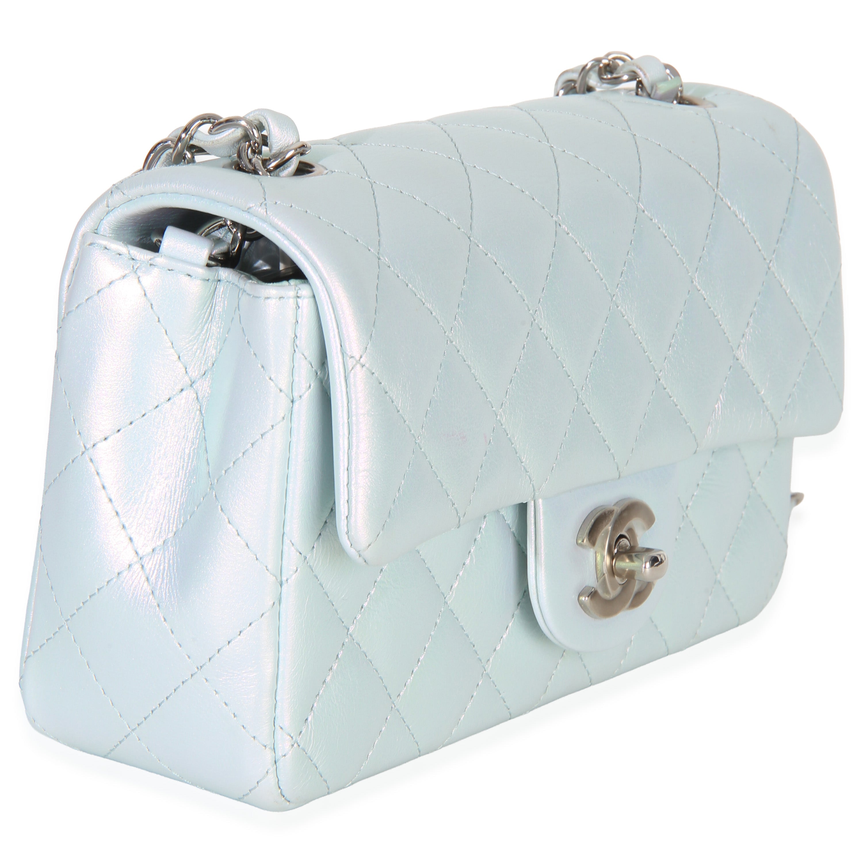 Chanel Blue Iridescent Quilted Goatskin Rectangular Mini Flap