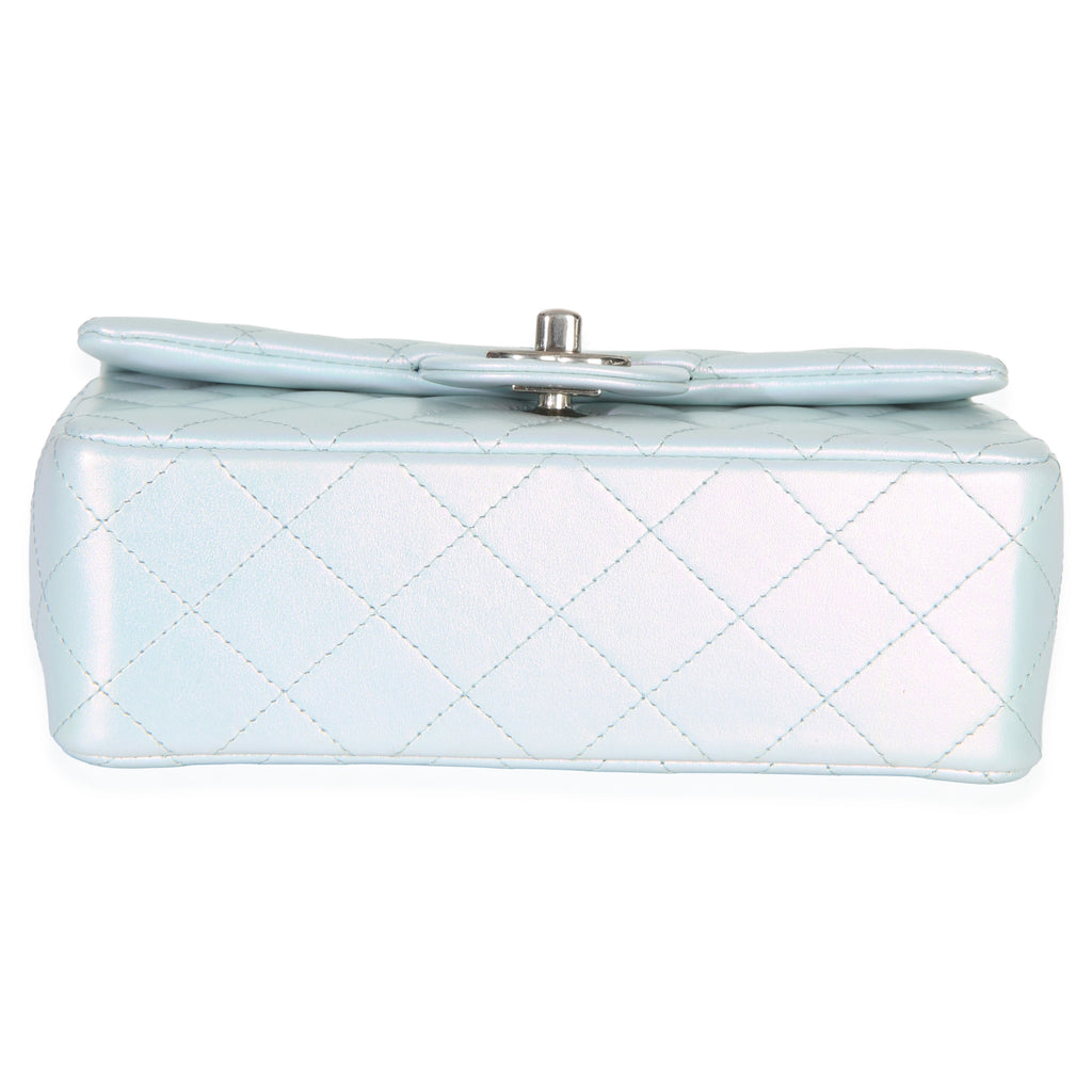 Chanel Blue Iridescent Quilted Goatskin Rectangular Mini Flap