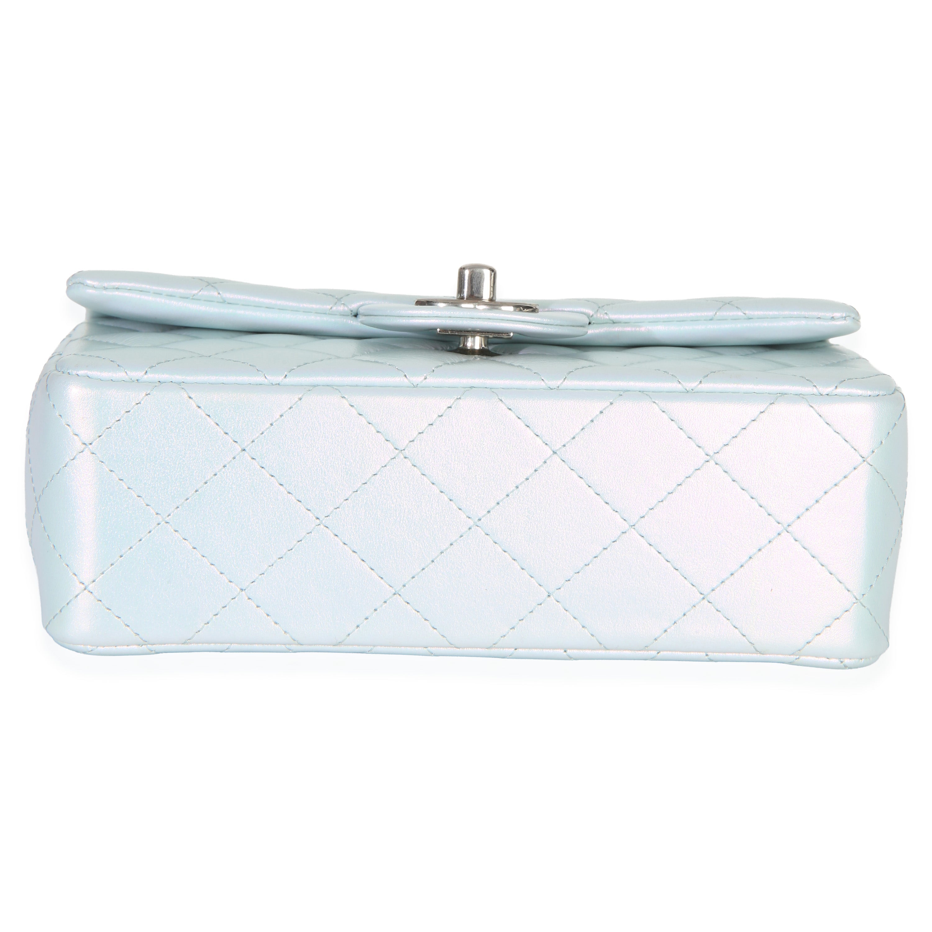 Chanel Blue Iridescent Quilted Goatskin Rectangular Mini Flap