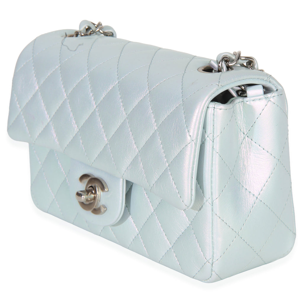 Chanel Blue Iridescent Quilted Goatskin Rectangular Mini Flap