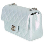 Chanel Blue Iridescent Quilted Goatskin Rectangular Mini Flap