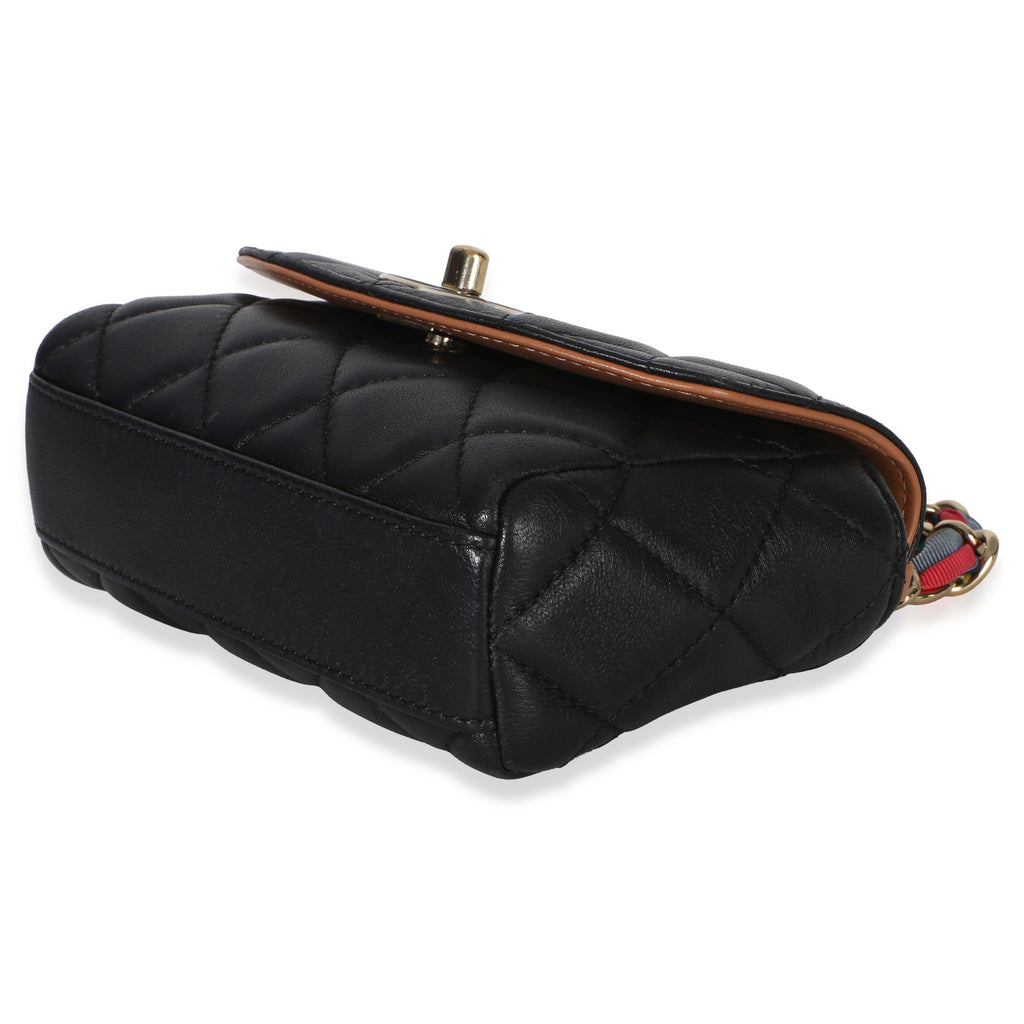 Chanel Black Quilted Lambskin Ribbon Chain Small Cocovado Flap Bag