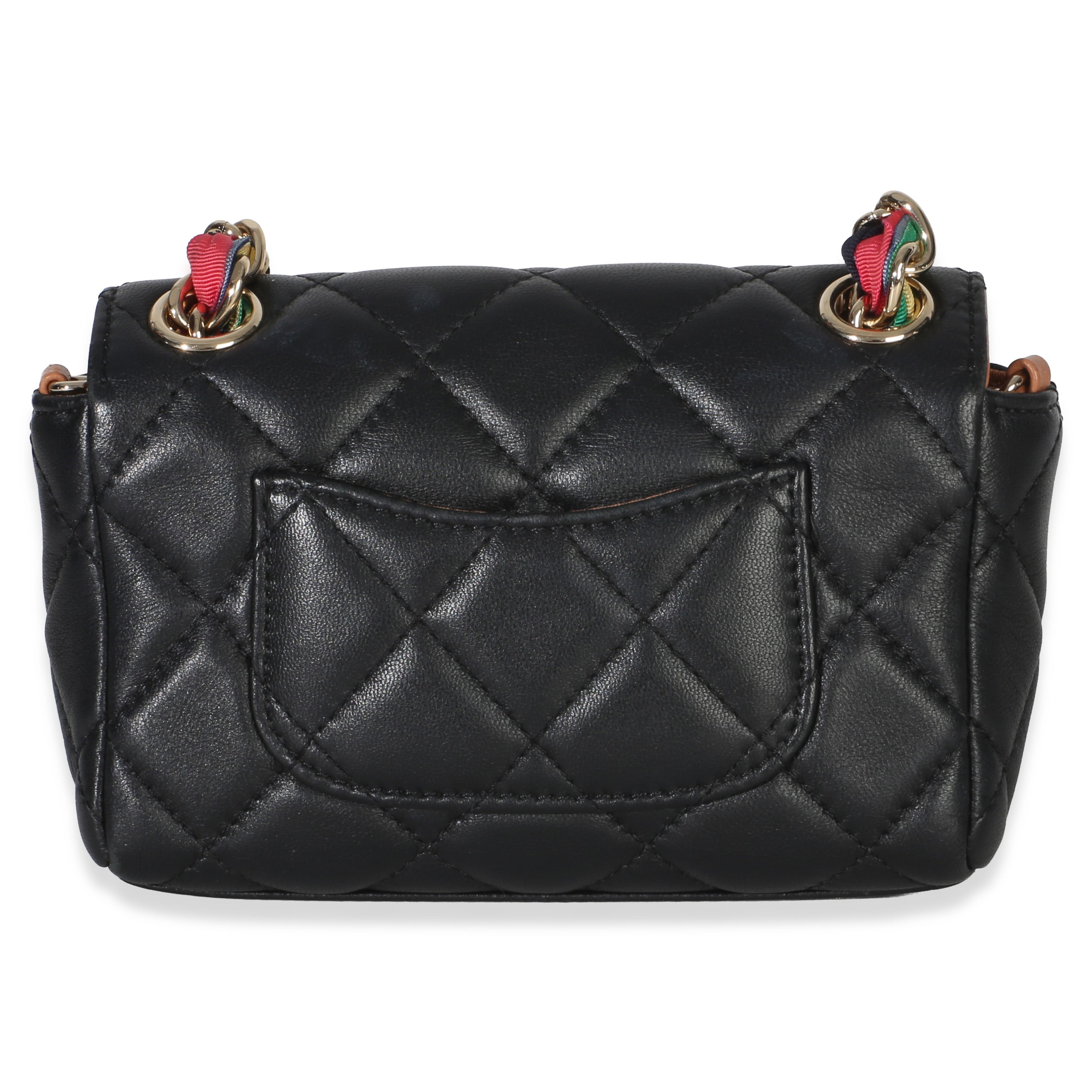 Chanel Black Quilted Lambskin Ribbon Chain Small Cocovado Flap Bag