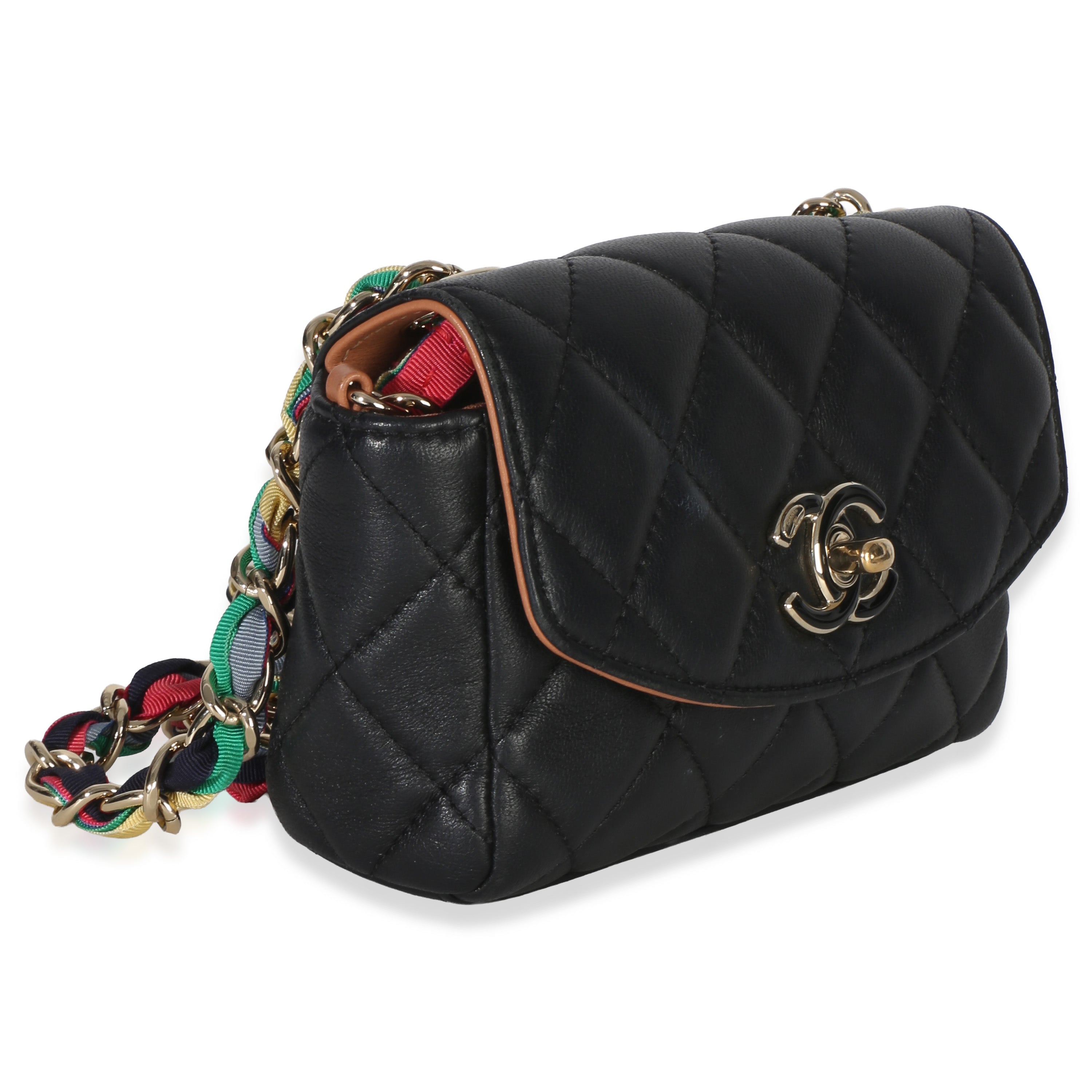 Chanel Black Quilted Lambskin Ribbon Chain Small Cocovado Flap Bag