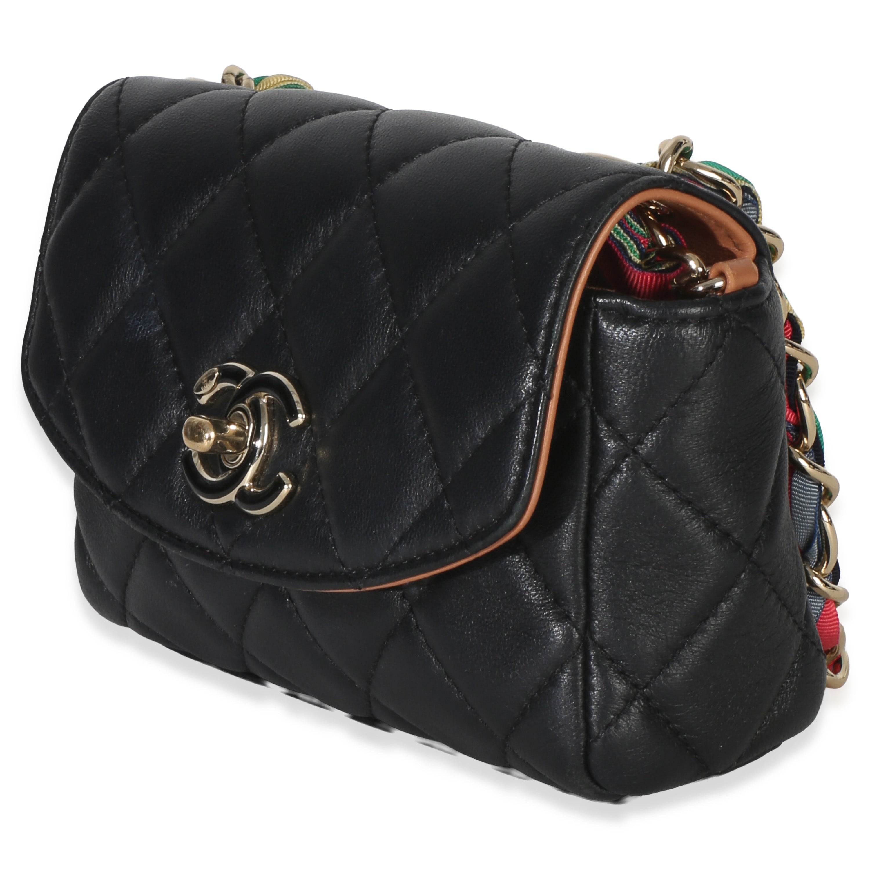 Chanel Black Quilted Lambskin Ribbon Chain Small Cocovado Flap Bag