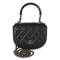 Chanel Black Quilted Lambskin CC Half Moon Top Handle Flap