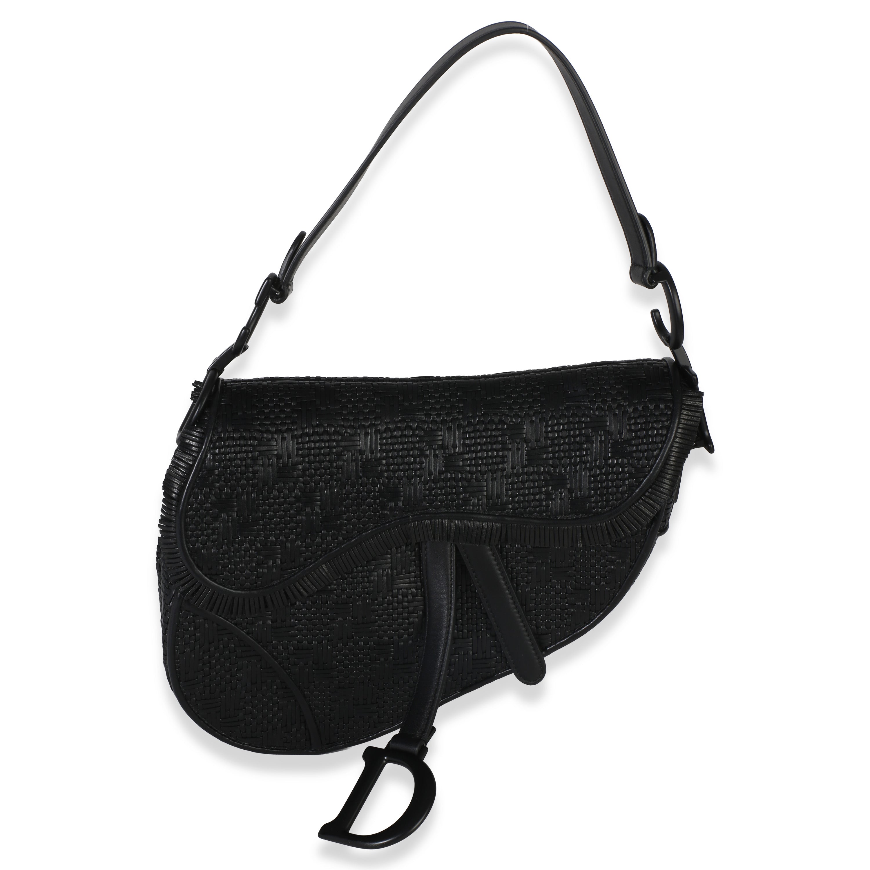 Christian Dior Black Ultramatte Woven Calfskin Saddle Bag