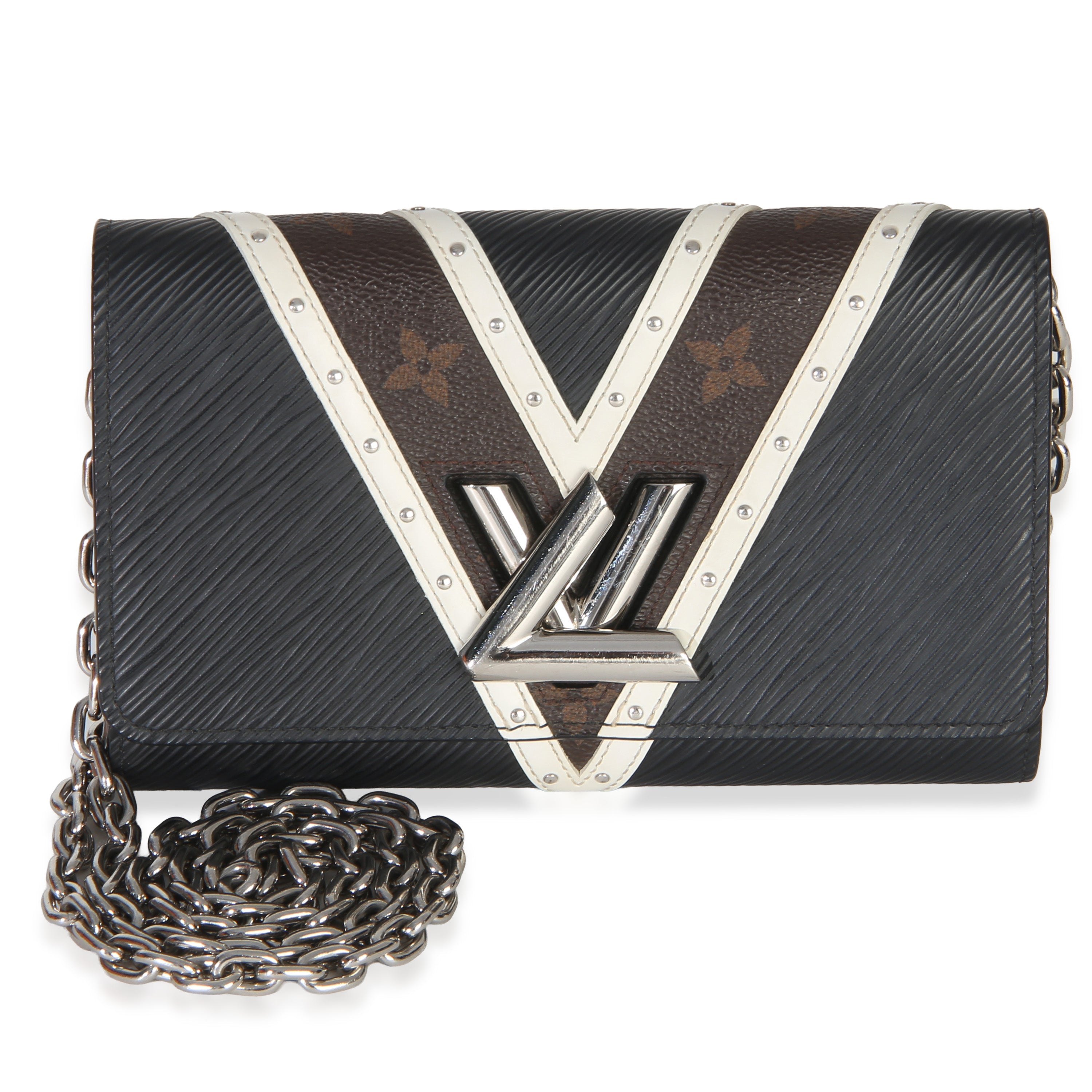 Louis Vuitton Black White V Monogram Canvas Twist Wallet on Chain