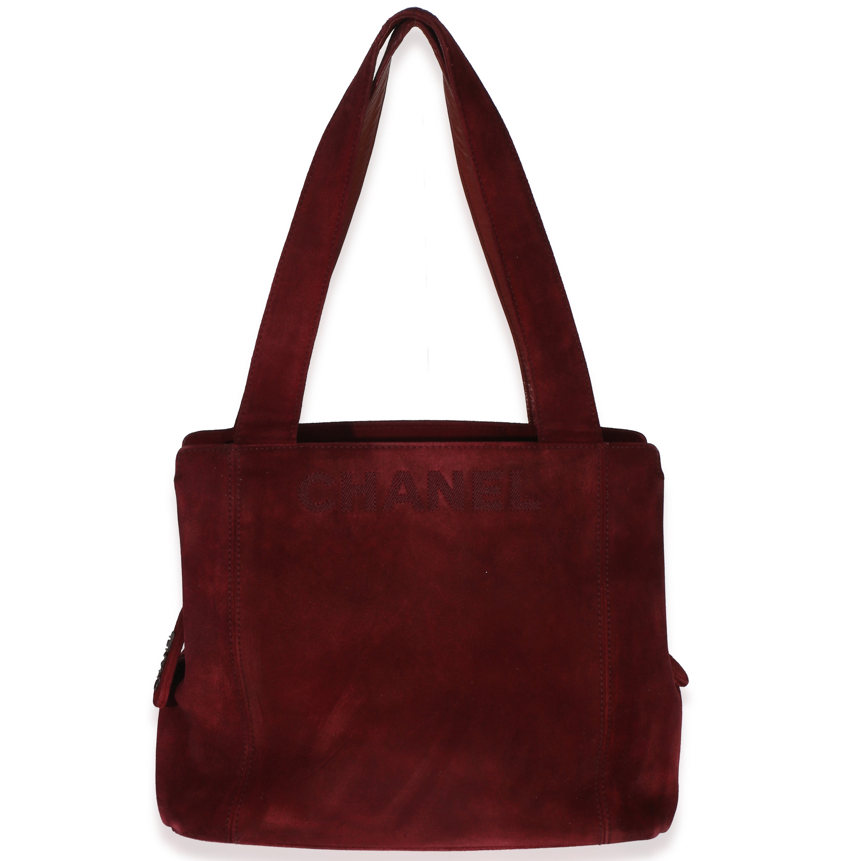Chanel Vintage Red Suede Logo Small Tote