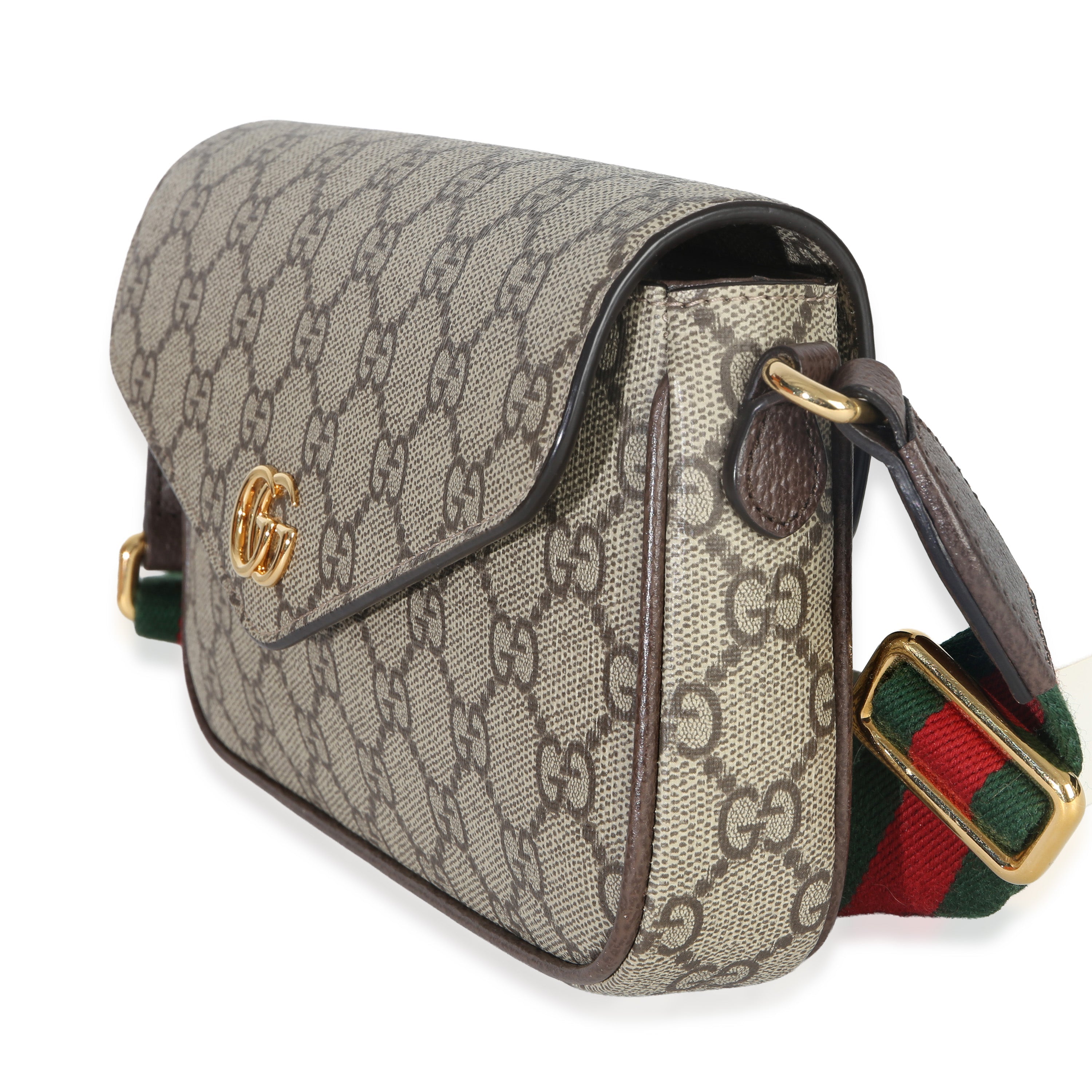 Gucci GG Supreme Monogram Textured Dollar Calfskin Web Mini Ophidia Envelope Bag