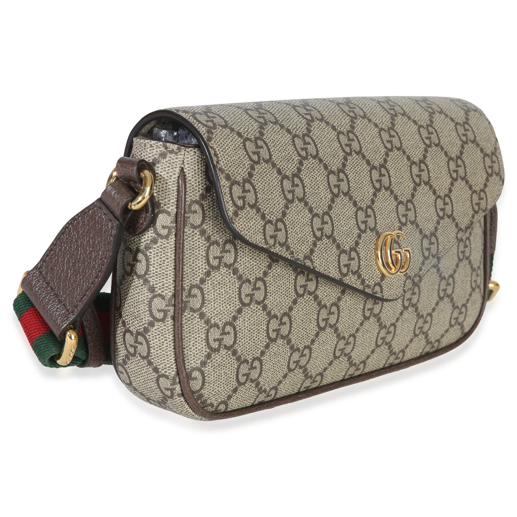 Gucci GG Supreme Monogram Textured Dollar Calfskin Web Mini Ophidia Envelope Bag