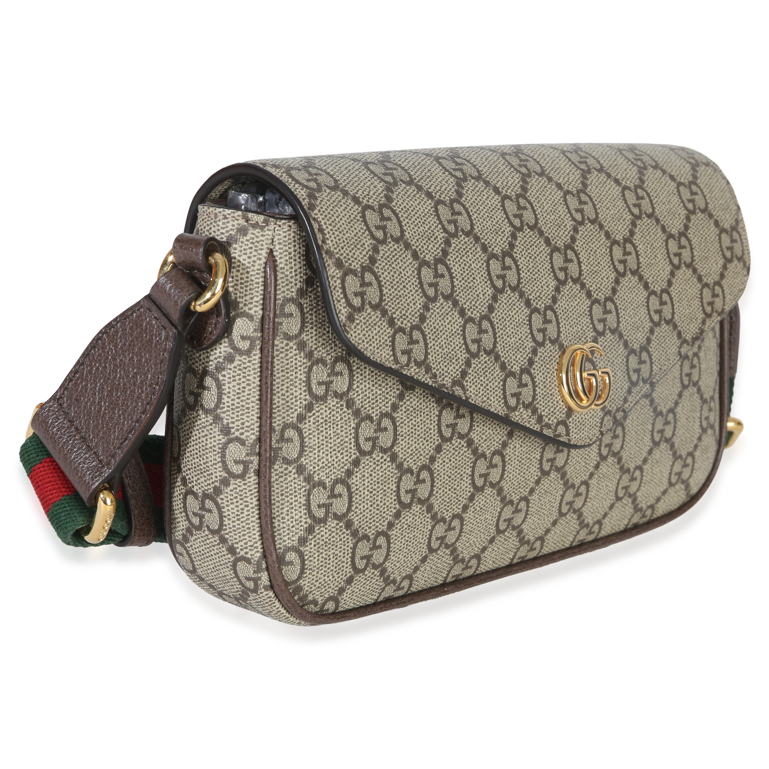 Gucci GG Supreme Monogram Textured Dollar Calfskin Web Mini Ophidia Envelope Bag