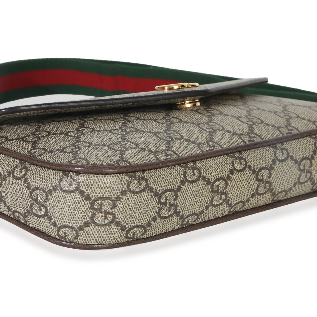 Gucci GG Supreme Monogram Textured Dollar Calfskin Web Mini Ophidia Envelope Bag