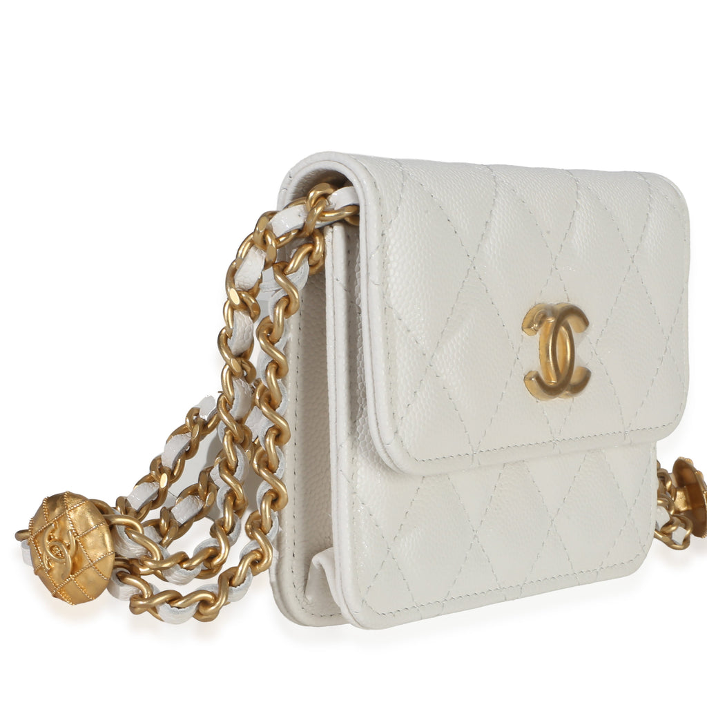 Chanel White Quilted Caviar Twist Your Buttons Coin Purse With Chain