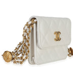 Chanel White Quilted Caviar Twist Your Buttons Coin Purse With Chain