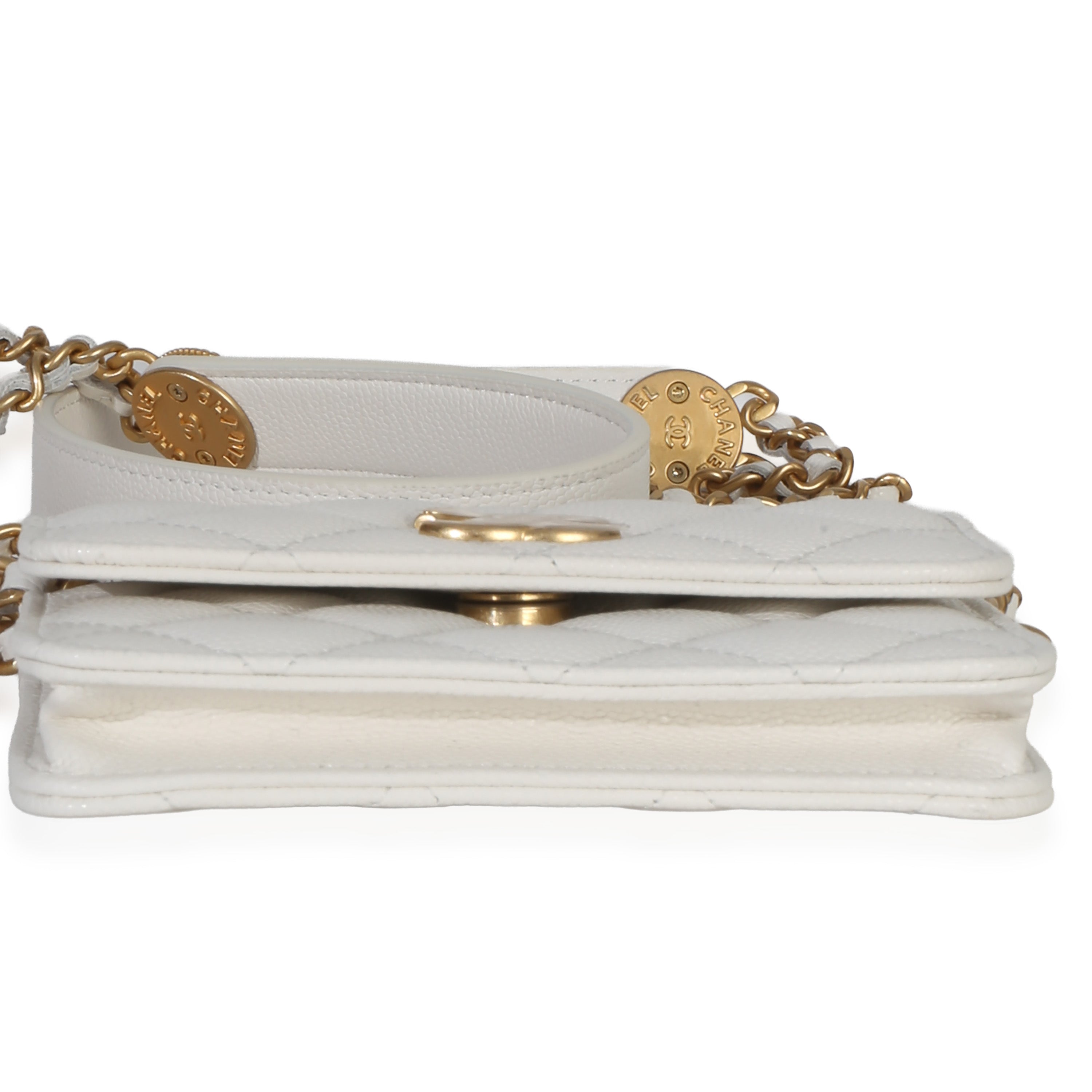 Chanel White Quilted Caviar Twist Your Buttons Coin Purse With Chain