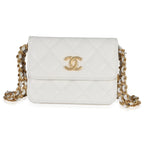 Chanel White Quilted Caviar Twist Your Buttons Coin Purse With Chain