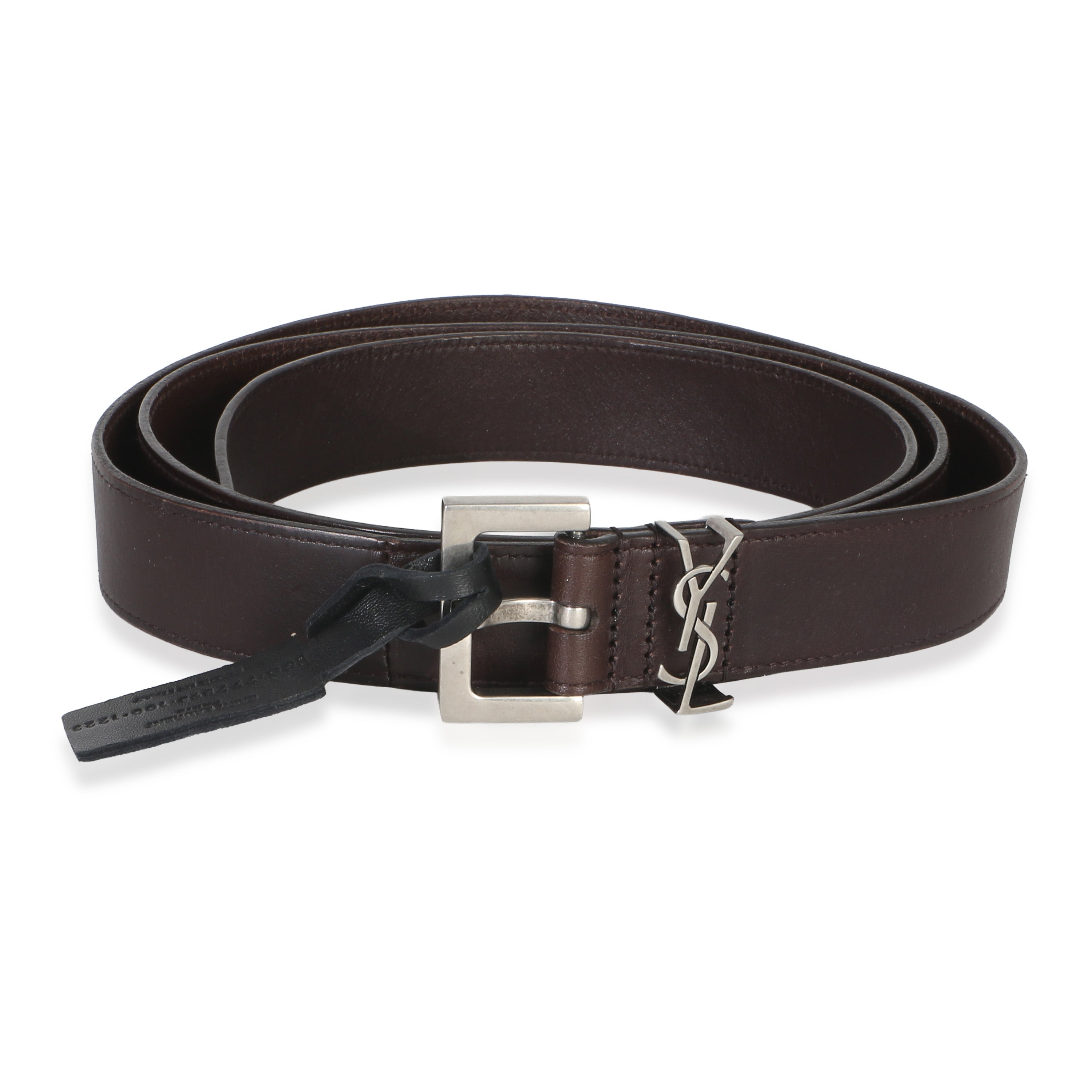 Saint Laurent Mens Brown Lambskin Cassandre Belt 100/40