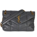 Saint Laurent Grey Quilted Lambskin Toy Loulou Puffer Chain Satchel
