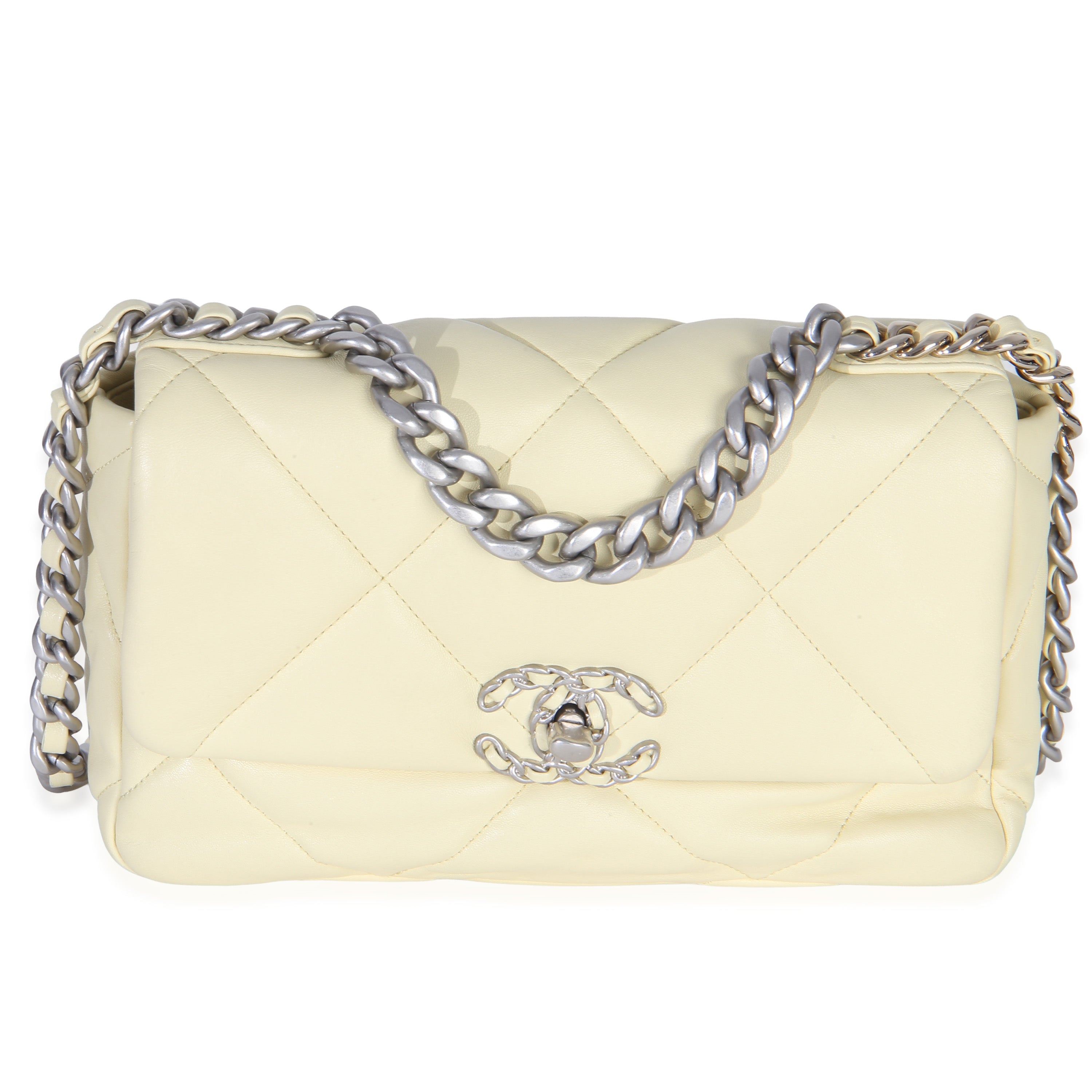 Chanel Light Yellow Quilted Lambskin Medium Chanel 19 Flap Bag