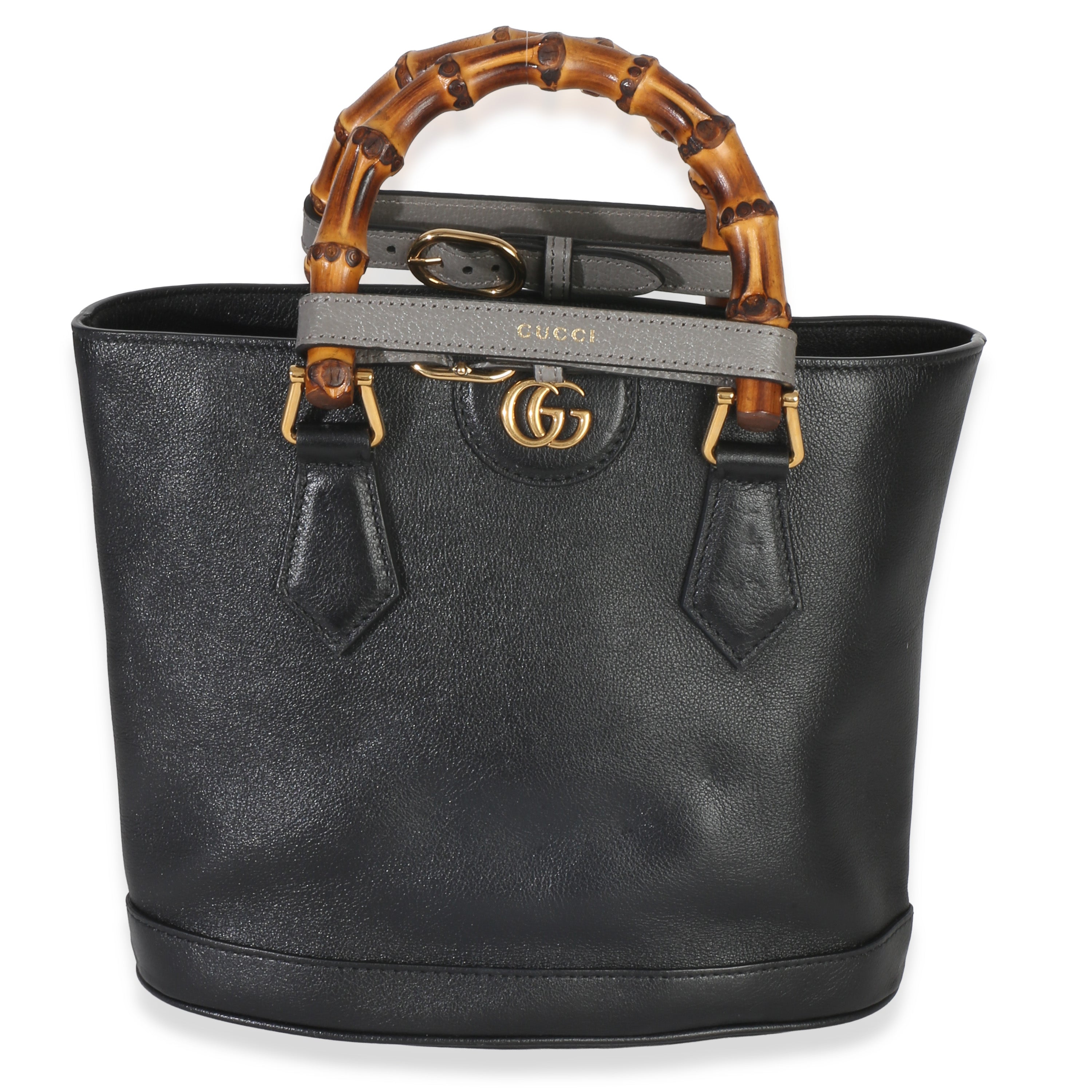 Gucci Black Calfskin Diana Small Convertible Bamboo Bucket Bag