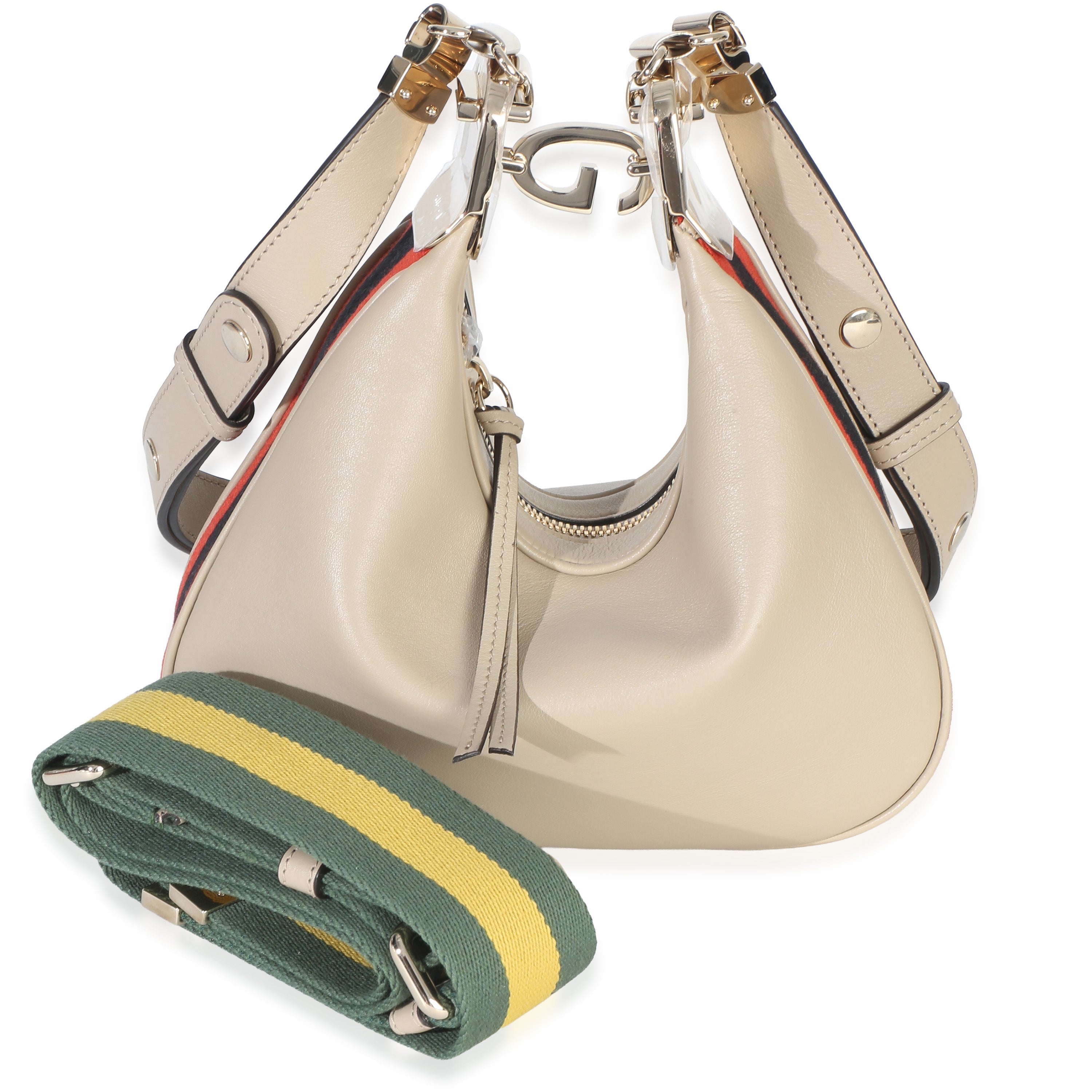 Gucci Beige Smooth Calfskin Web Small Attache Shoulder Bag