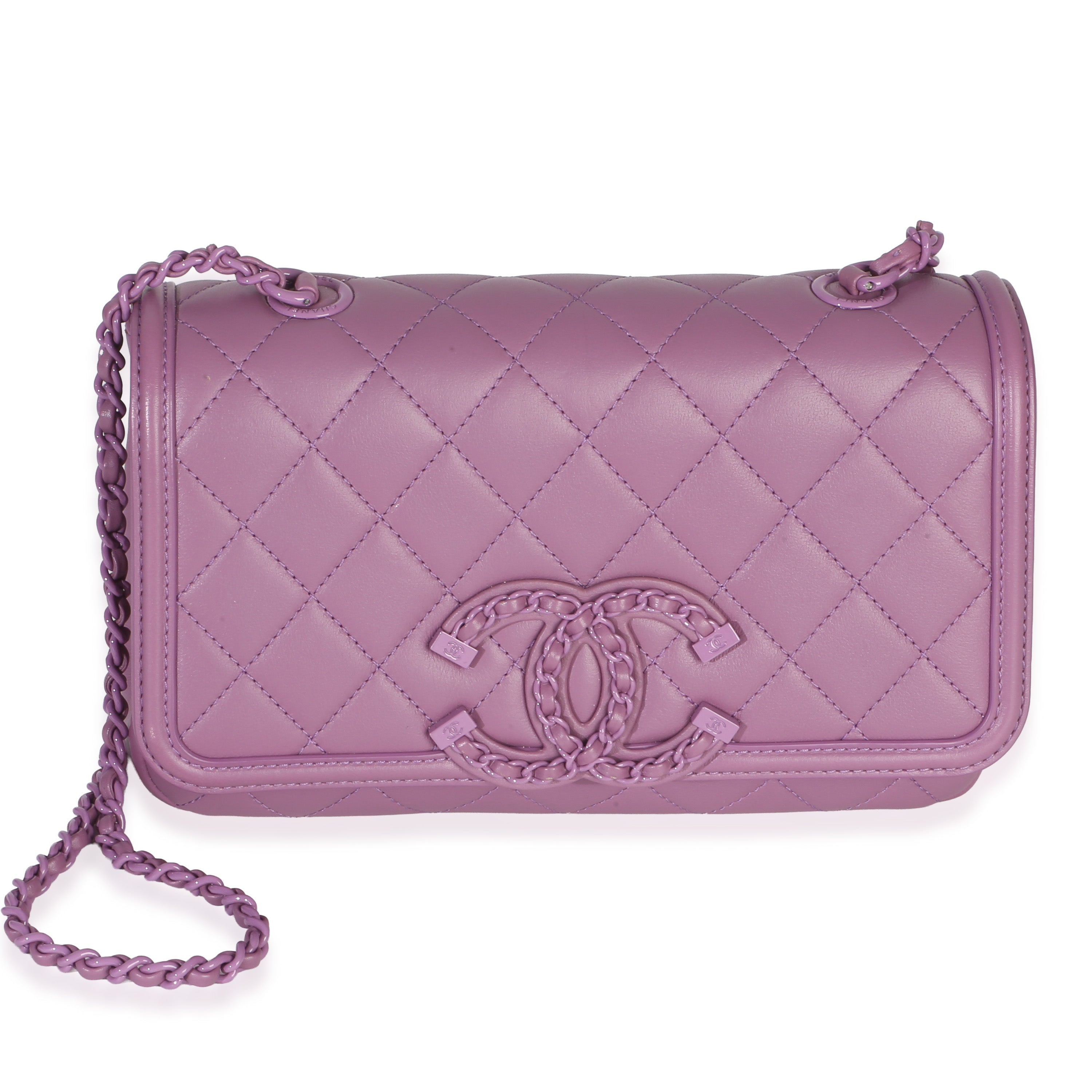 Chanel Purple Quilted Lambskin CC Chain Small Filigree Flap Bag