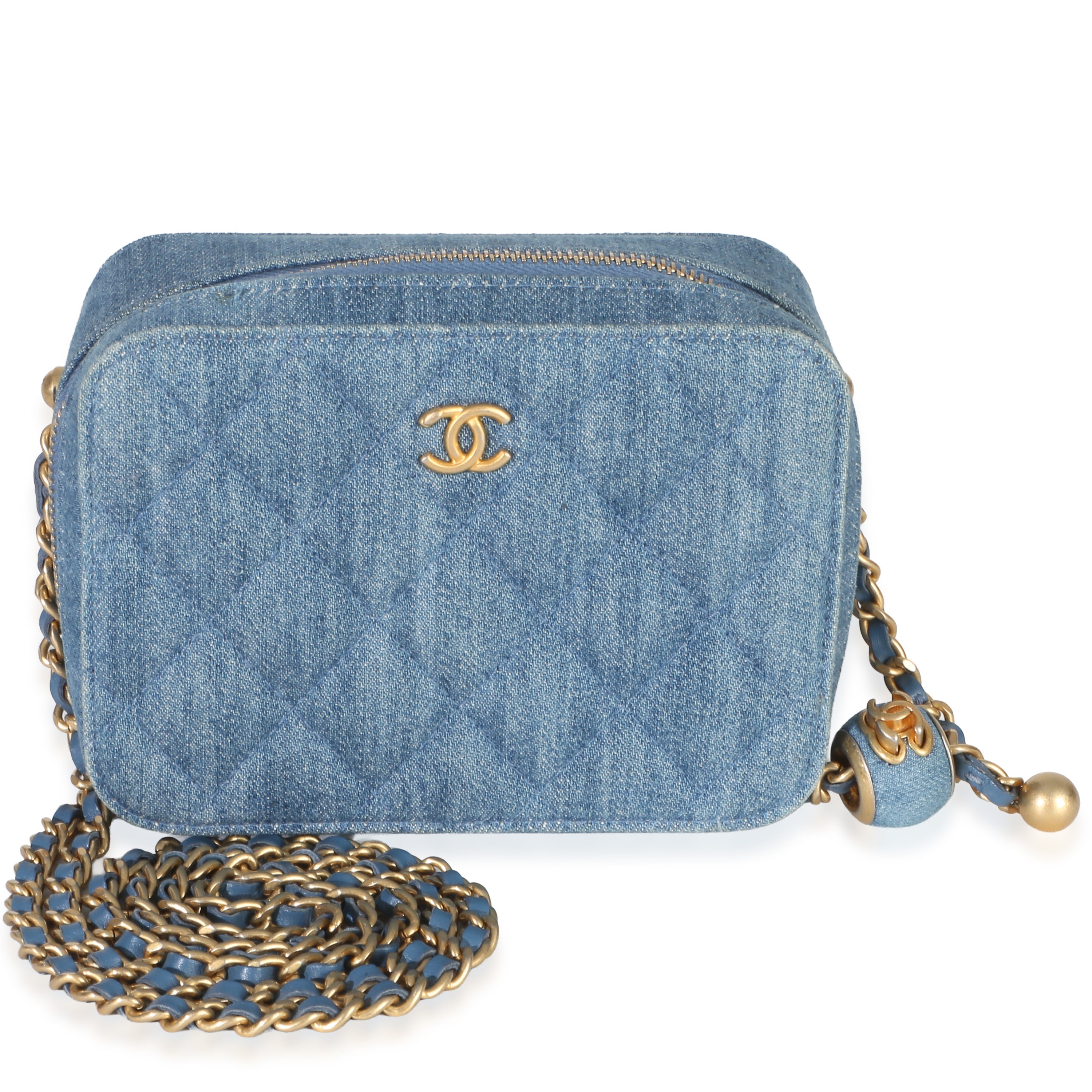 Chanel Light Blue Quilted Denim Pearl Crush Camera Bag