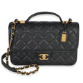 Chanel Black Quilted Caviar 22K Top Handle Flap Bag