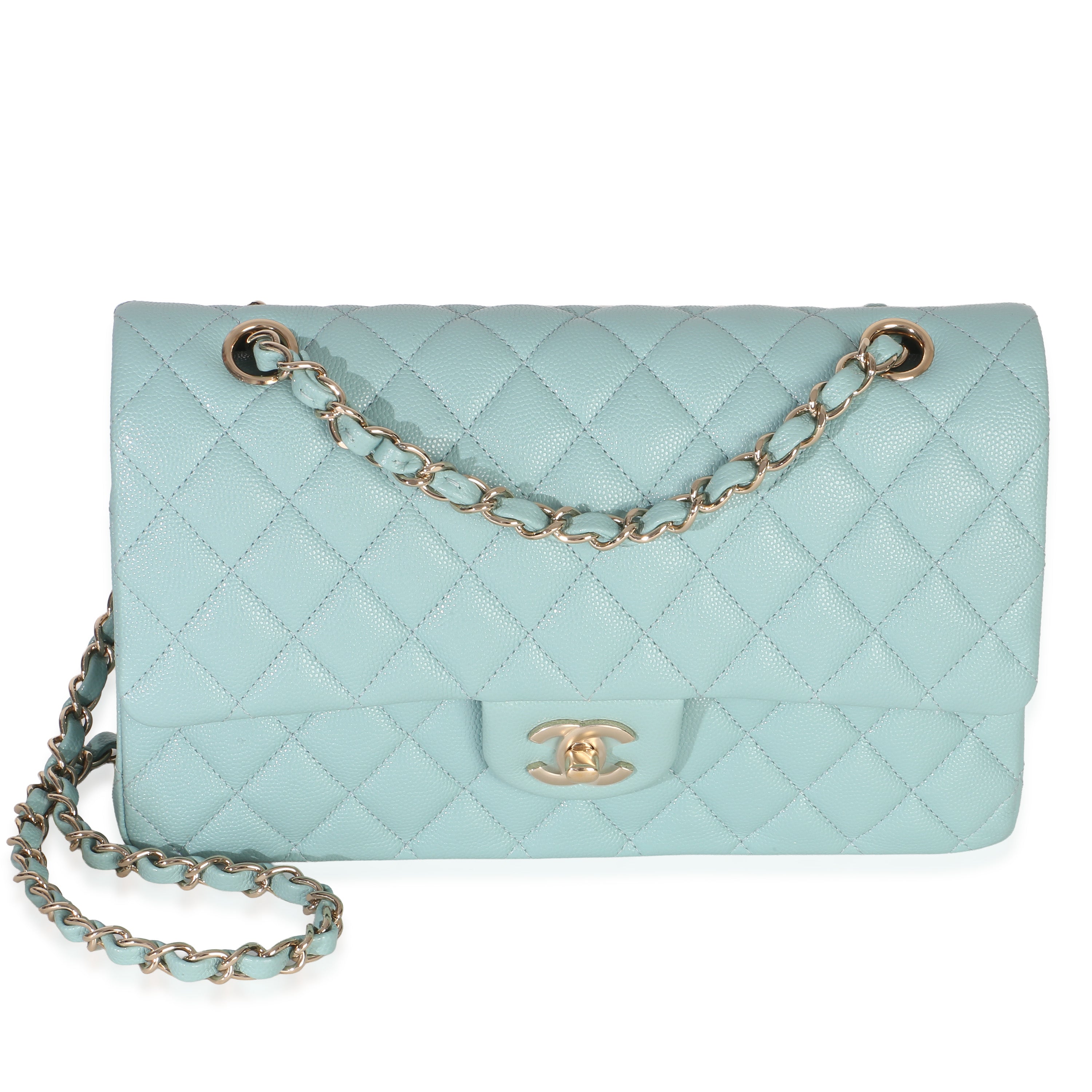 Chanel Mint Quilted Caviar Medium Classic Double Flap Handbag