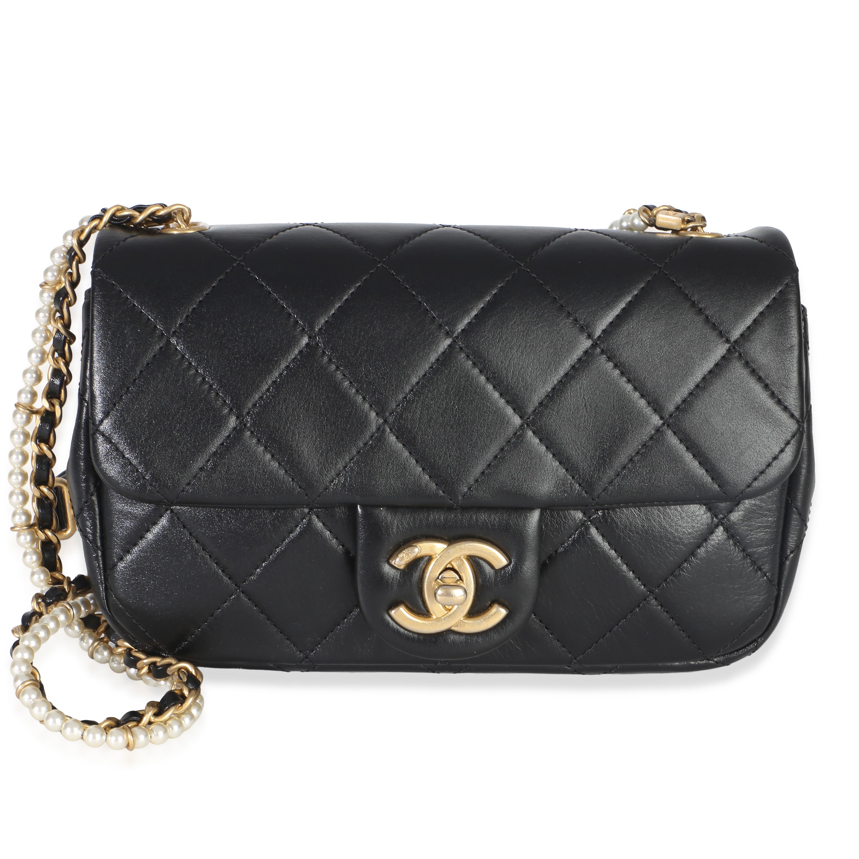 Chanel Black Quilted Lambskin Pearl Chain Mini Flap Bag