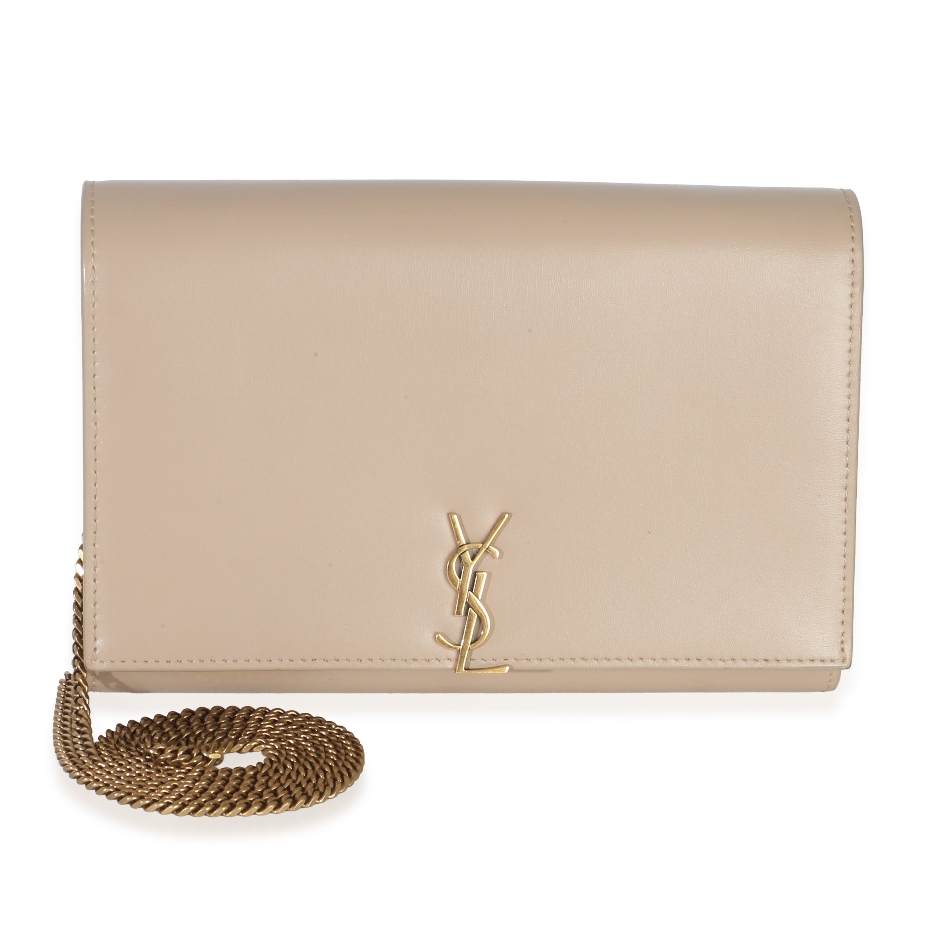 Saint Laurent Tan Smooth Calfskin Cassandre Chain Clutch