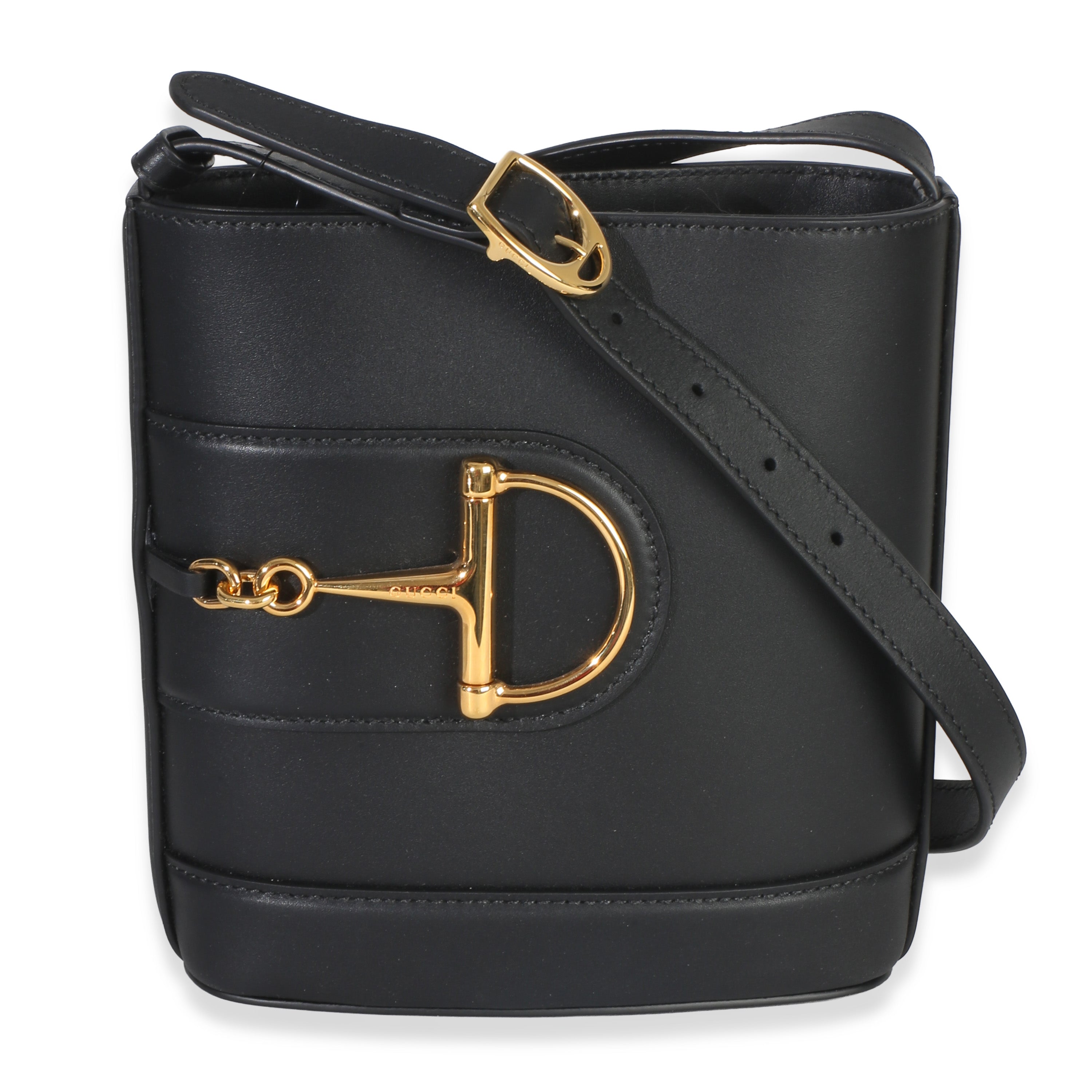 Gucci Black Smooth Calfskin Hasler Horsebit 73 Small Bucket Bag