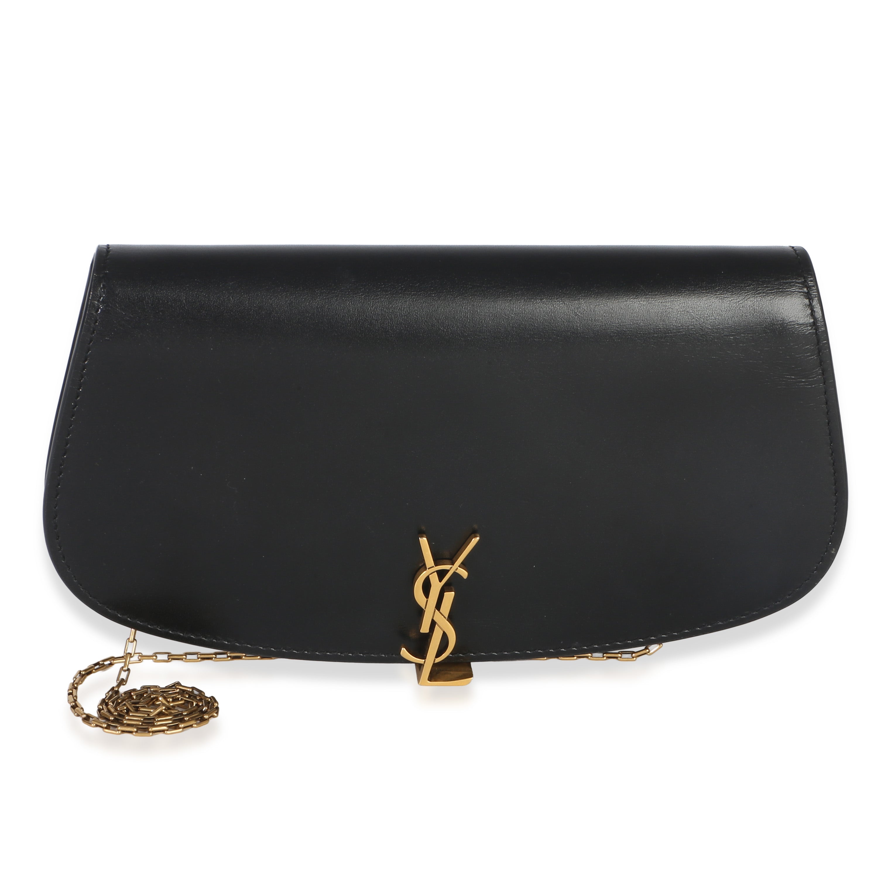 Saint Laurent Black Box Calfskin Voltaire Wallet On Chain
