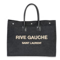 Saint Laurent Black Beige Raffia Rive Gauche Tote