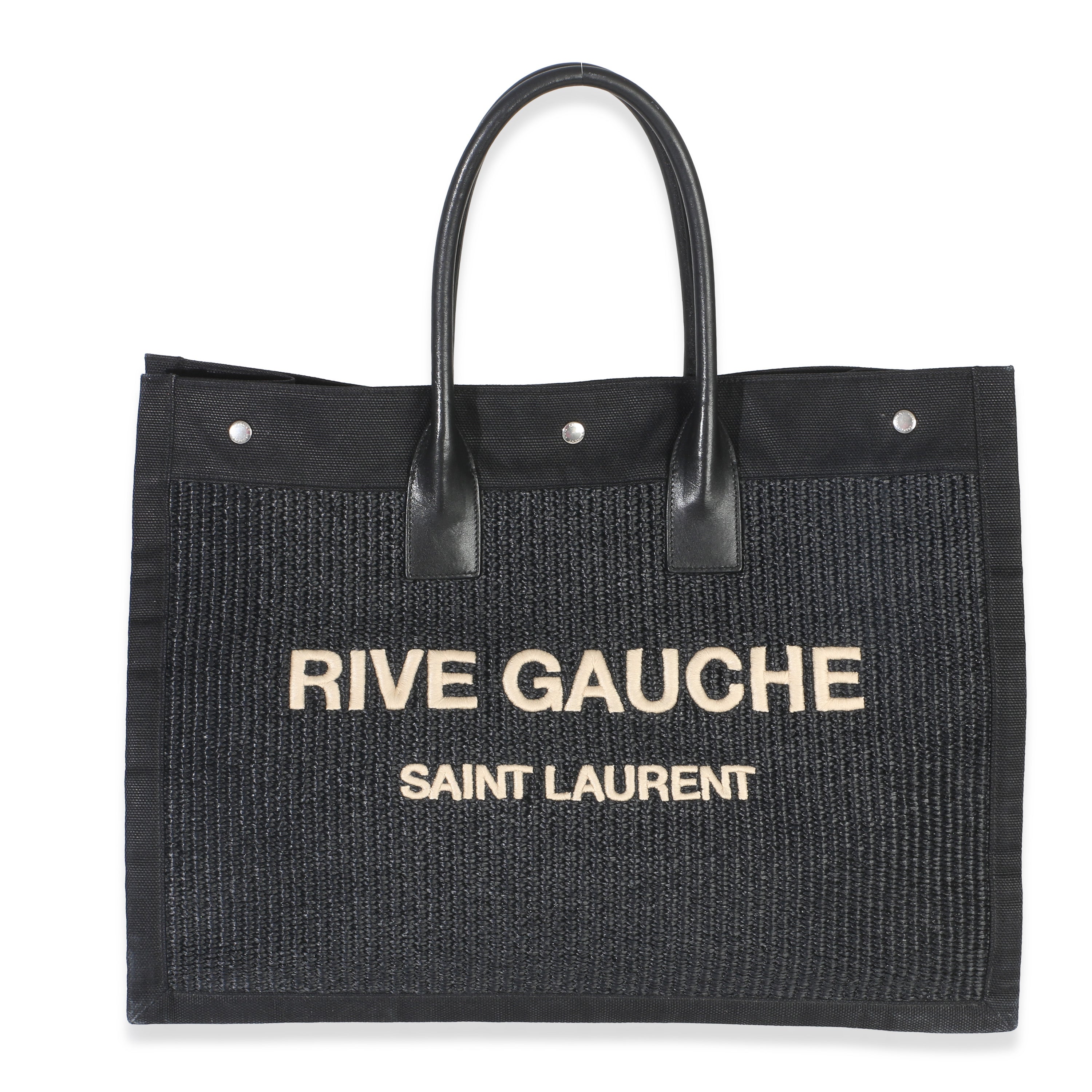 Saint Laurent Black Beige Raffia Rive Gauche Tote