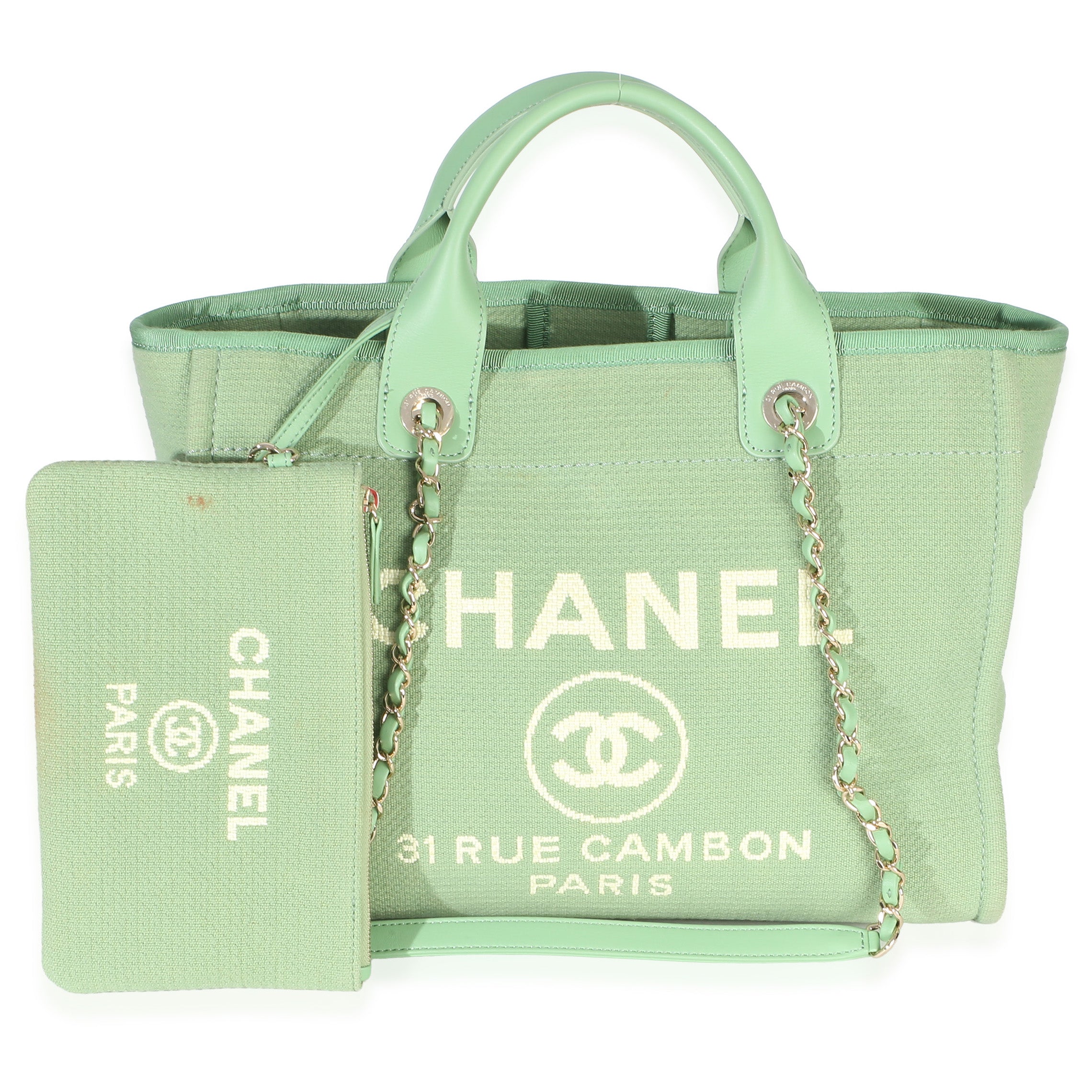 Chanel Green Mixed Fibers Small Deauville Tote