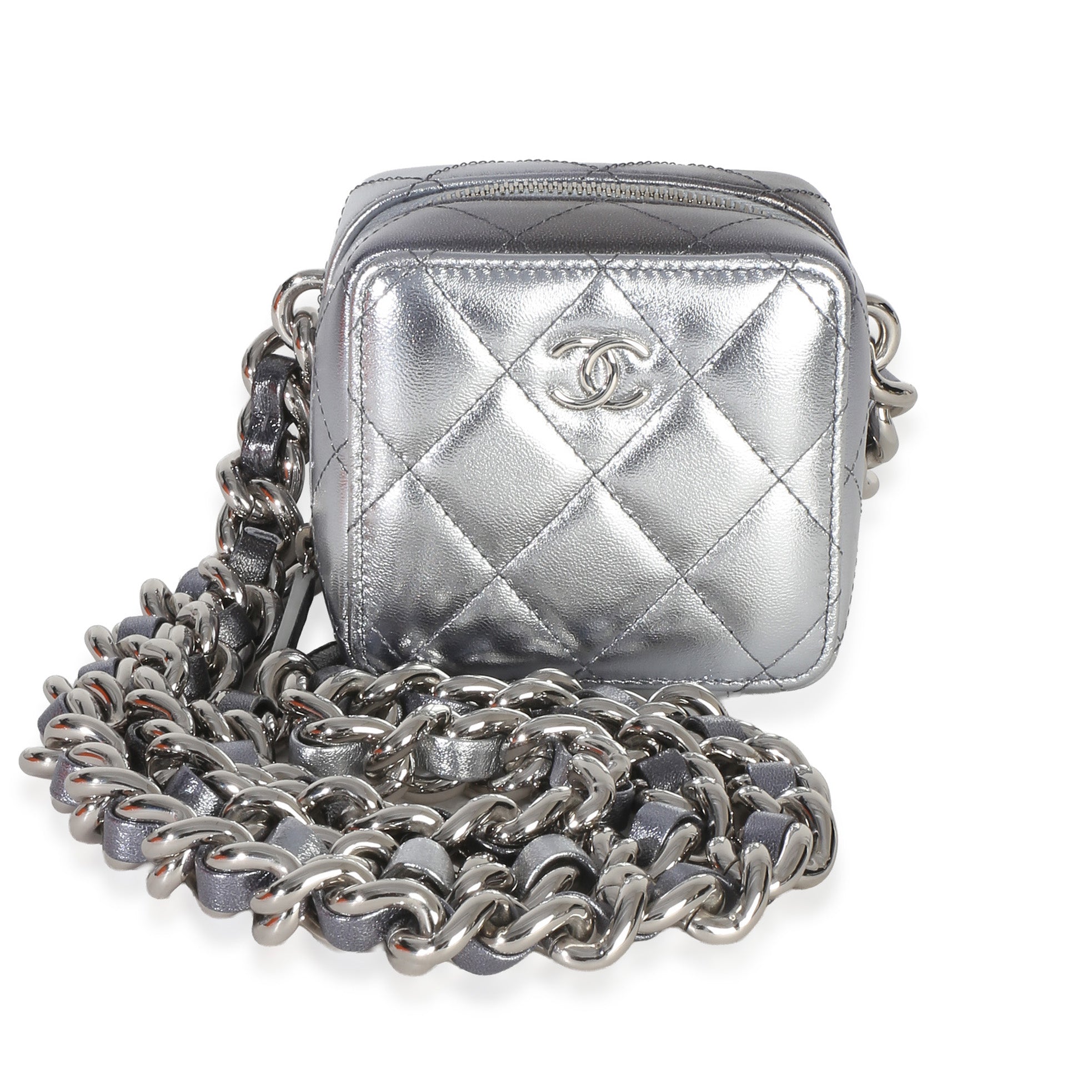 Chanel Metallic Quilted Lambskin Coco Punk Clutch With Chain