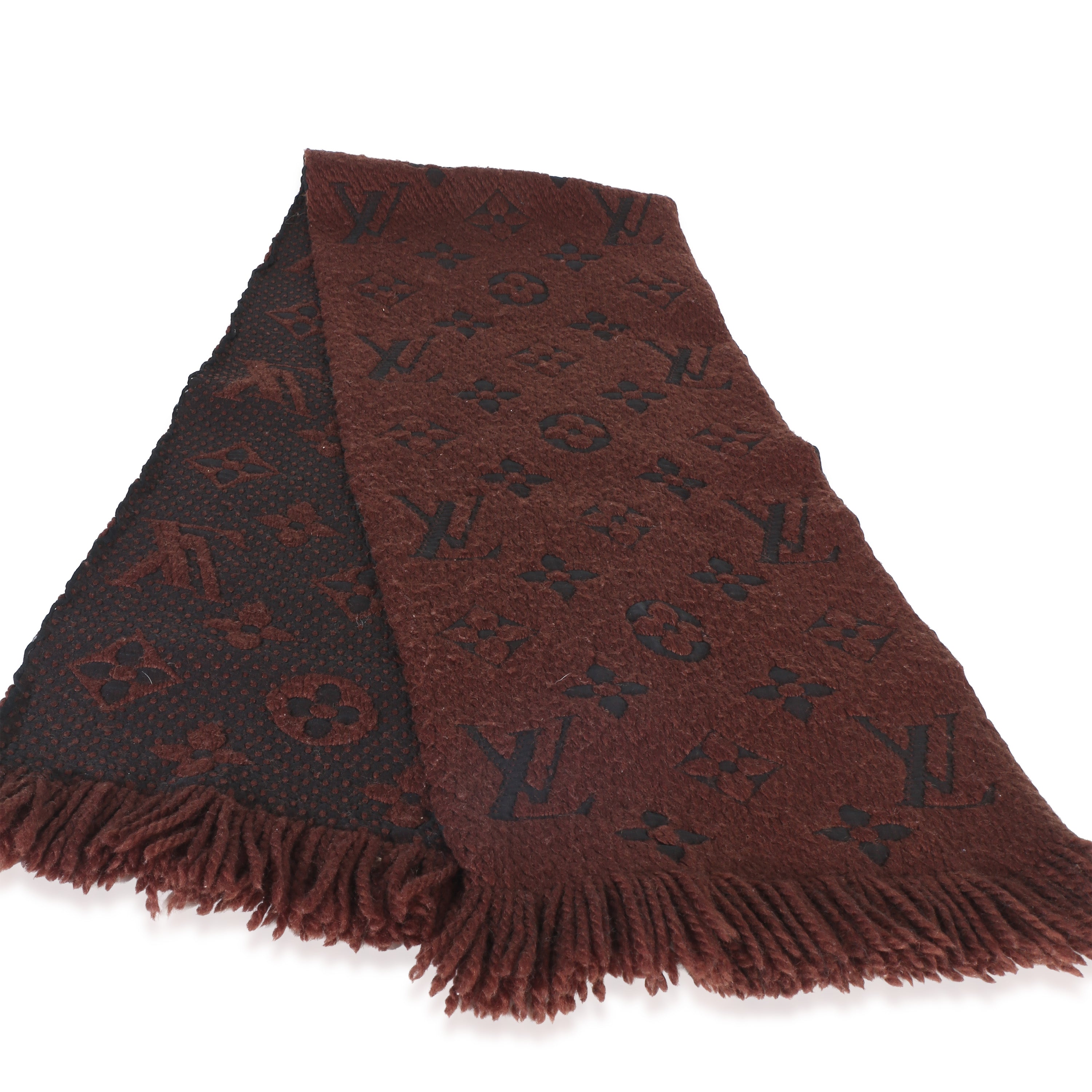 Louis Vuitton Brown Monogram Wool Logomania Fringe Scarf