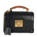 Gucci Black Azalea Calfskin Small Padlock Bamboo Shoulder Bag