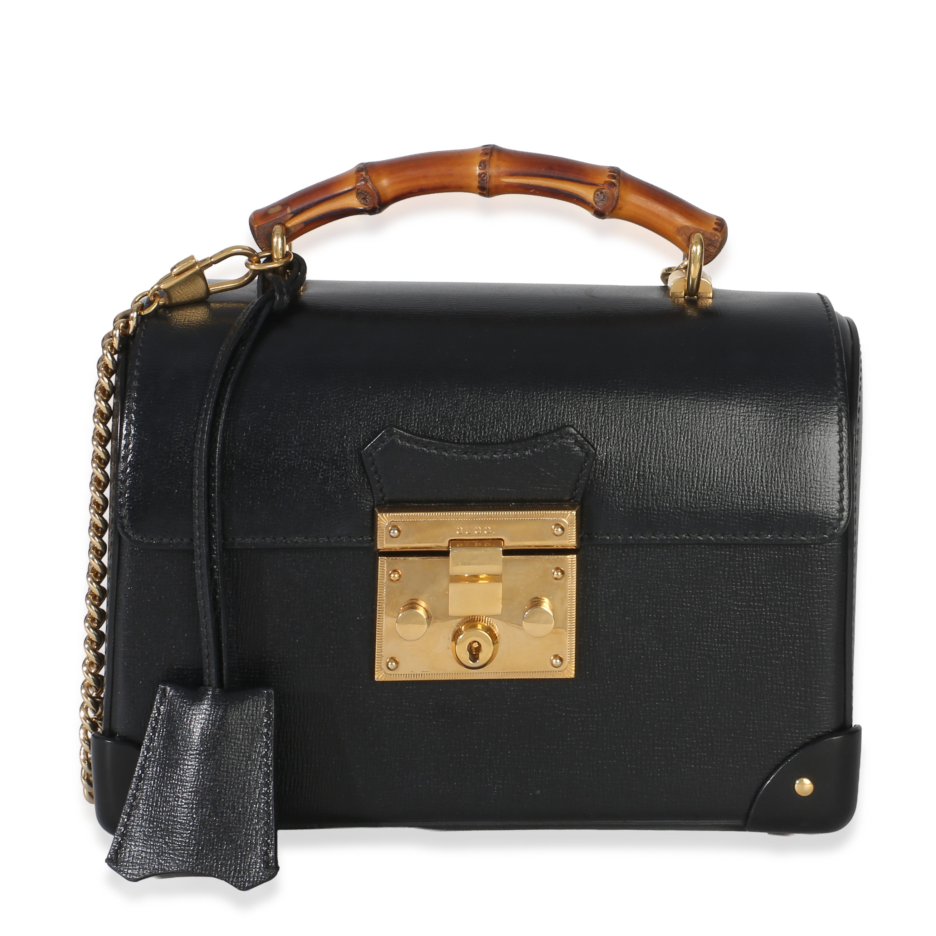Gucci Black Azalea Calfskin Small Padlock Bamboo Shoulder Bag