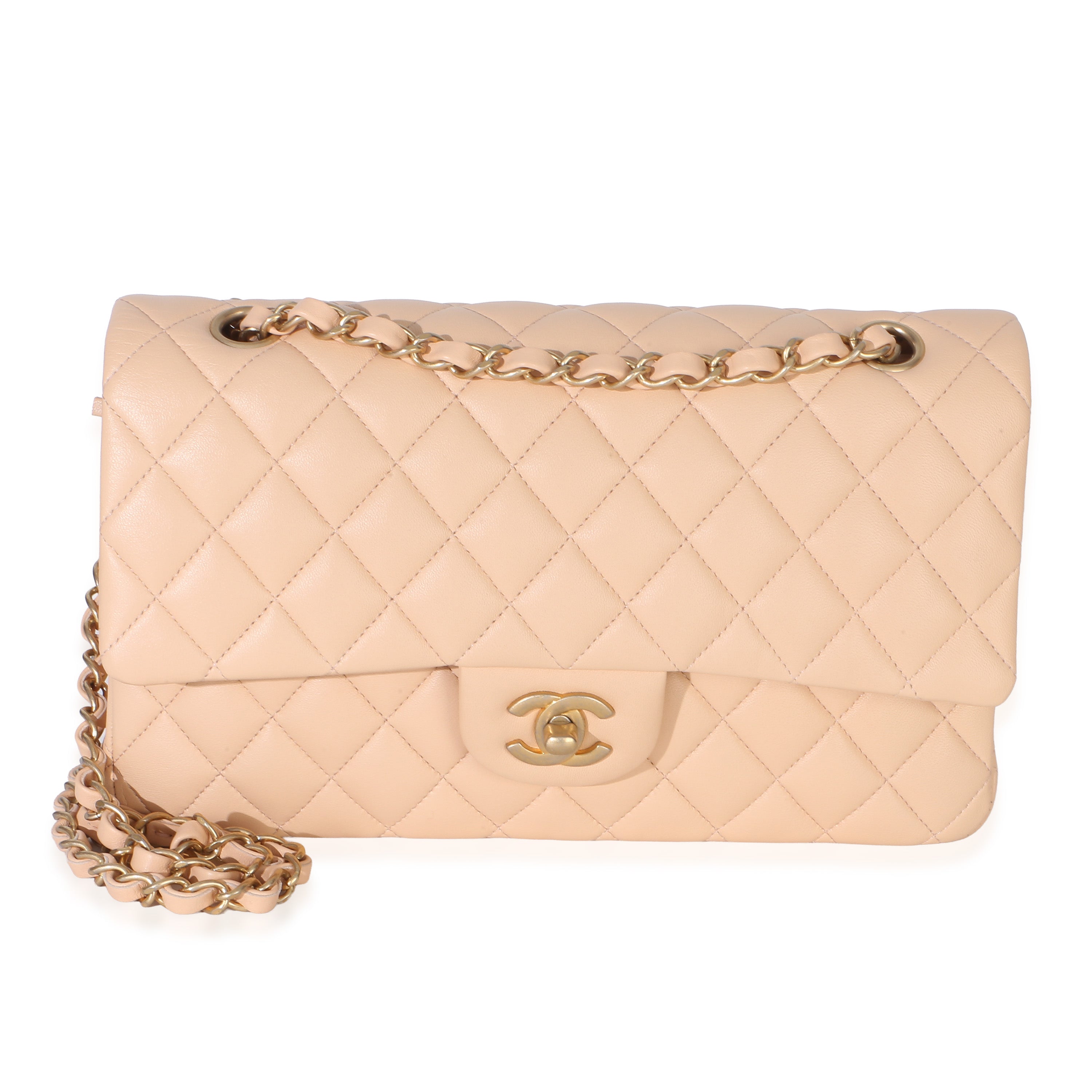 Chanel Beige Quilted Lambskin Medium Classic Double Flap Bag